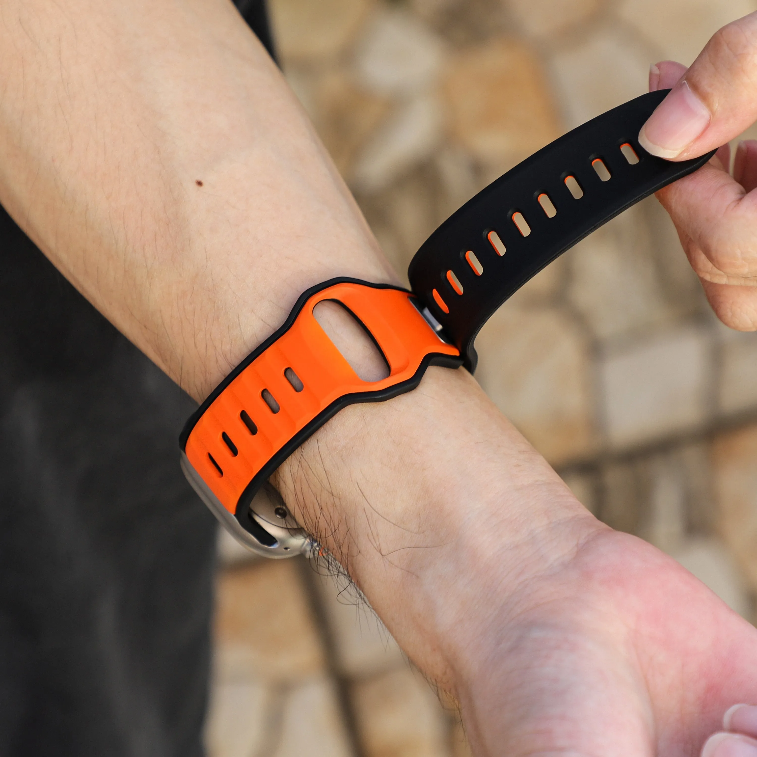 Customer Favorite Apple Watch Premium Outdoor Silicone Strap (Orange/Black)  Dont Miss Out!