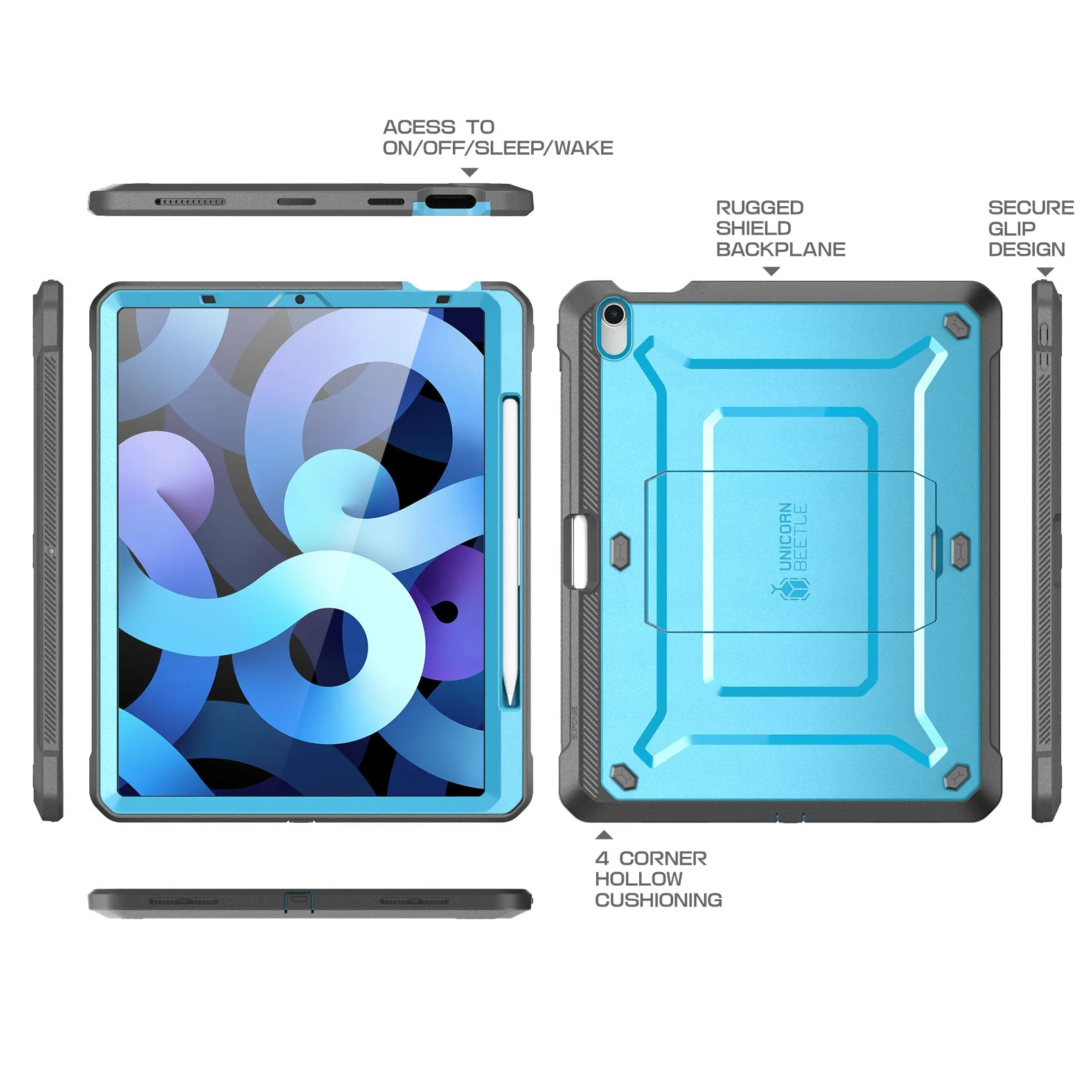Customer Favorite iPad Air 4 / 5 Unicorn Beetle PRO Rugged Kickstand Case-Blue  Going Fast!