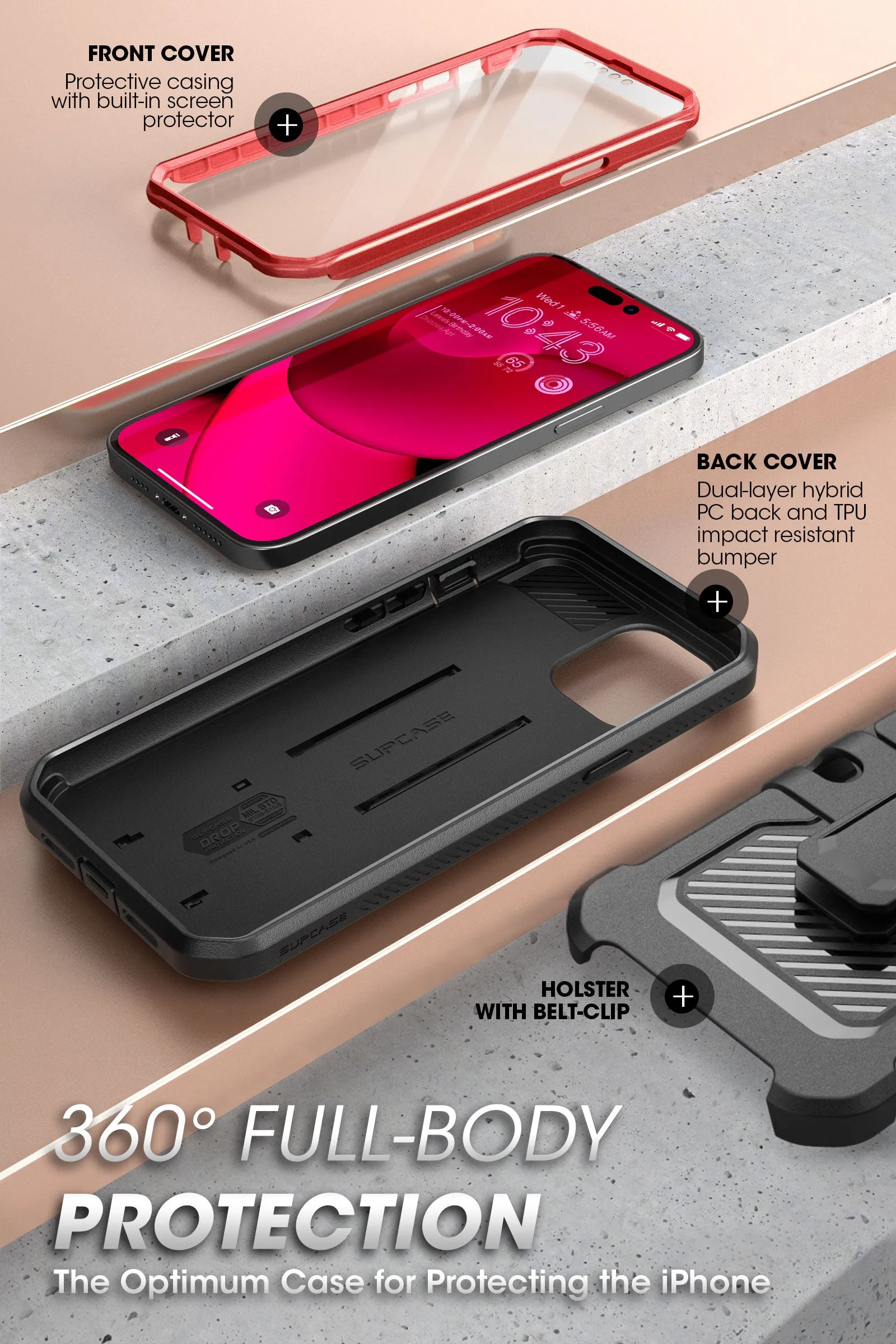 Customer Favorite iPhone 14 Pro 6.1 inch Unicorn Beetle Pro Rugged Case-Metallic Red  Last Few Pieces!
