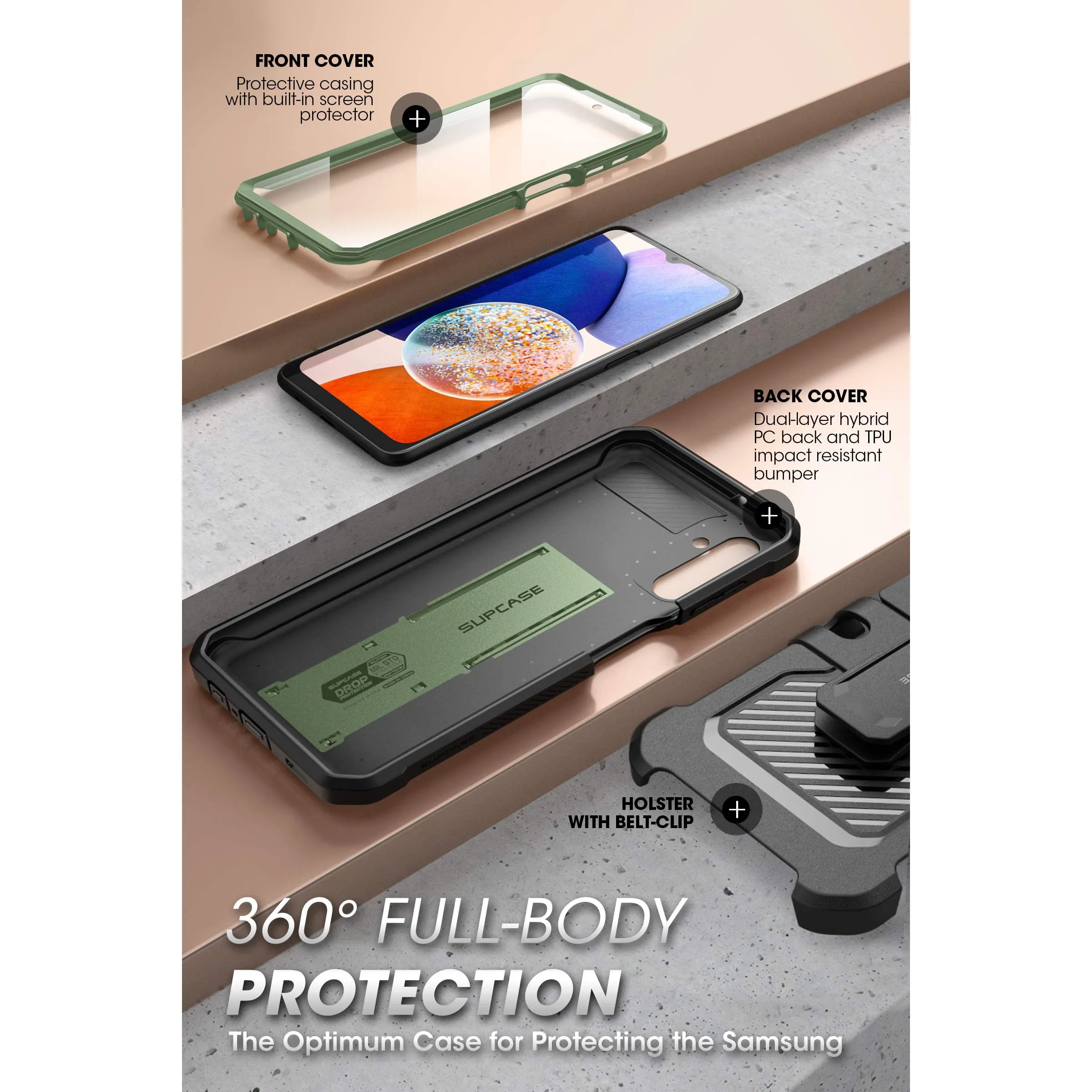 Doorbuster Galaxy A14 Unicorn Beetle Pro Rugged Holster Case-Dark Green  Today Only!