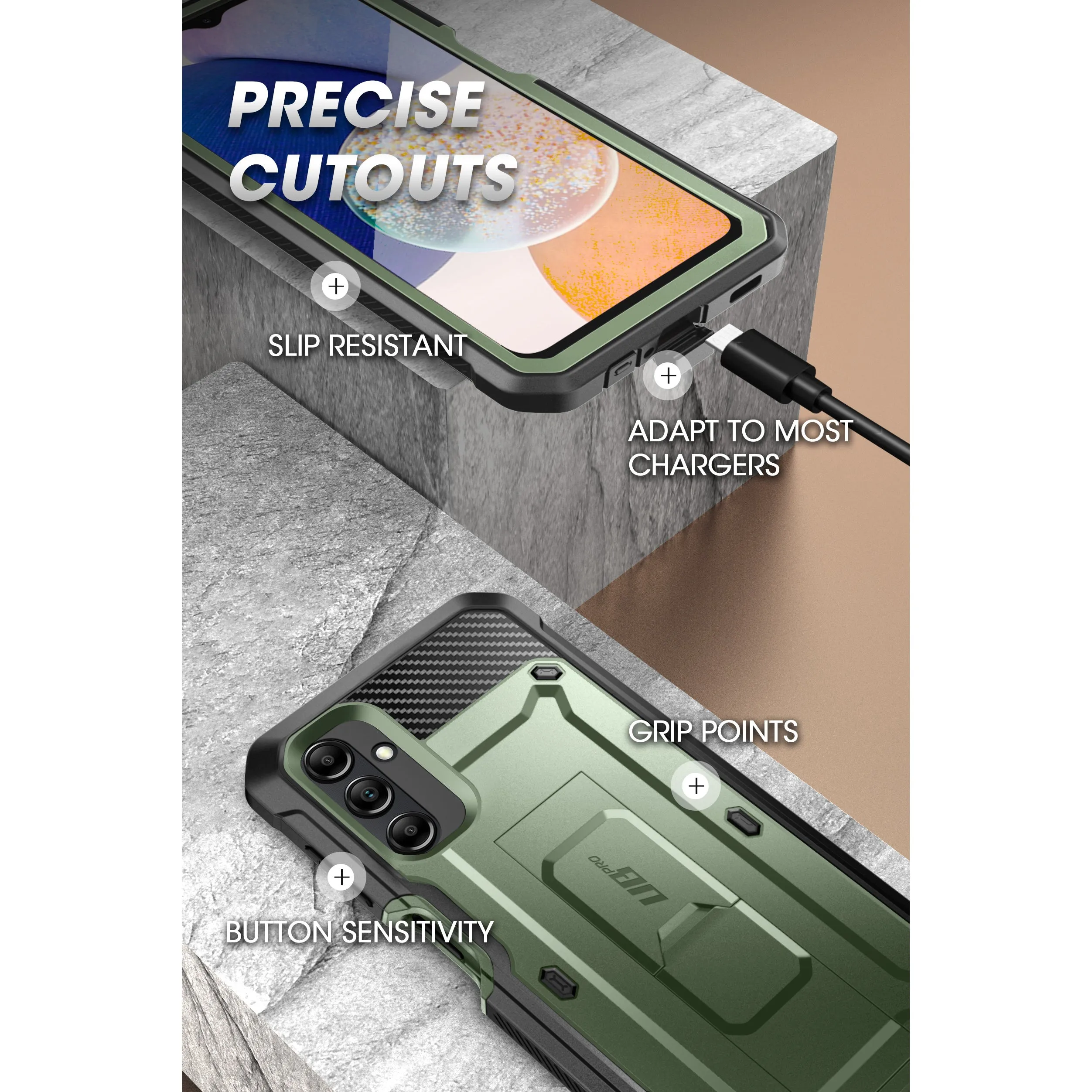 Doorbuster Galaxy A14 Unicorn Beetle Pro Rugged Holster Case-Dark Green  Today Only!