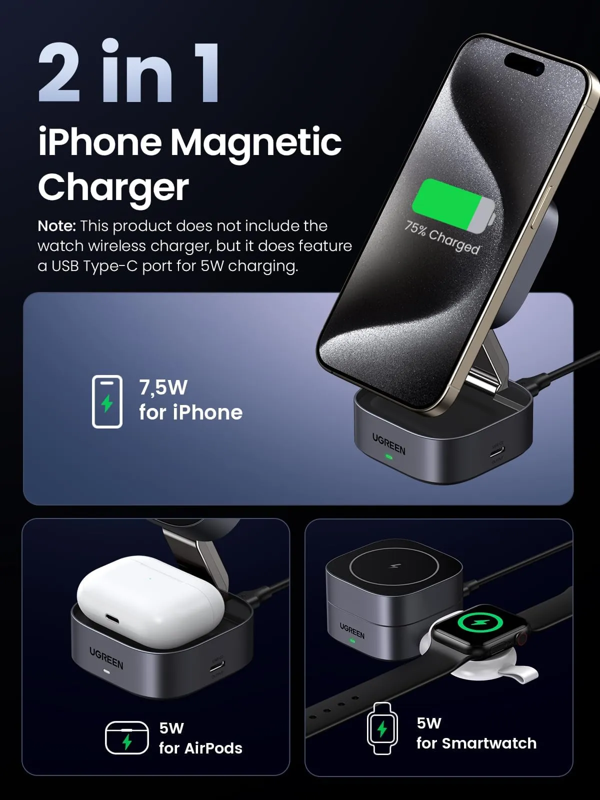 Doorbuster UGREEN 2-in-1 Foldable Wireless Fast Charging Station  Limited Stock!