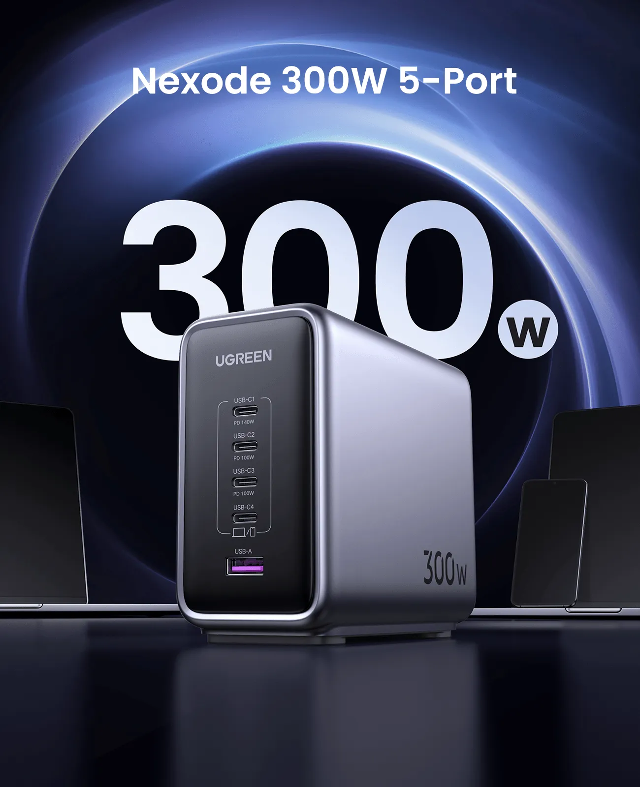 Doorbuster UGREEN Nexode 300W USB C GaN Charger-5 Ports Desktop Charger  Stylish & Comfortable