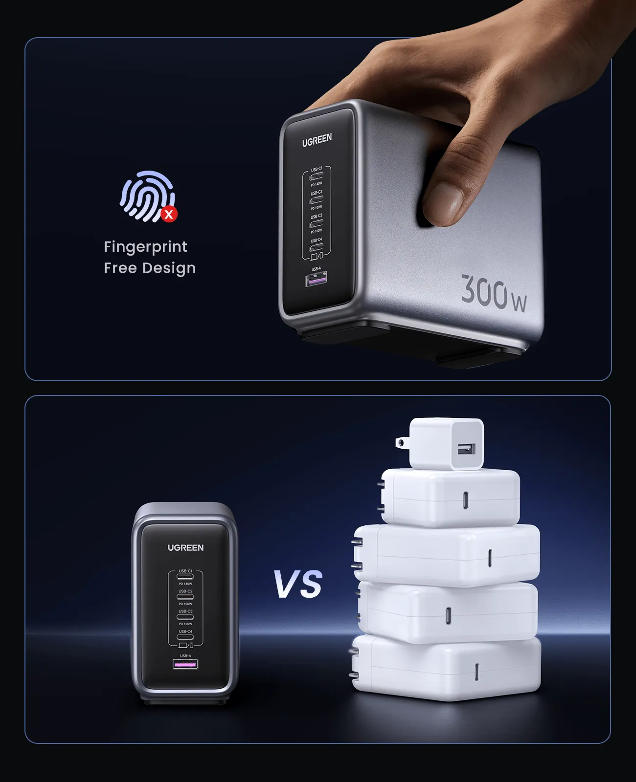 Doorbuster UGREEN Nexode 300W USB C GaN Charger-5 Ports Desktop Charger  Stylish & Comfortable