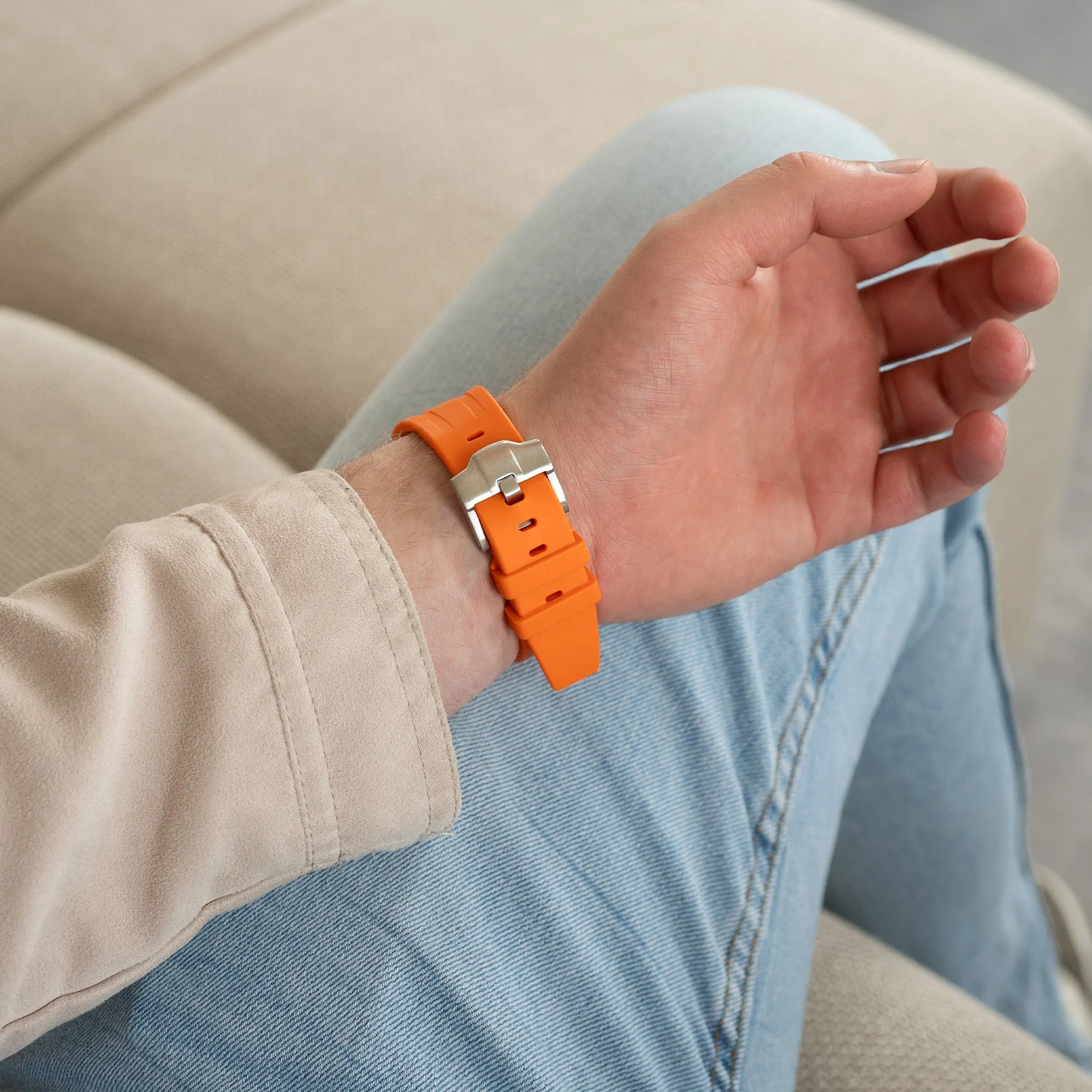 Editors Choice Apple Watch Luxury Liquid Silicone Strap (Orange/Silver)  Today Only!