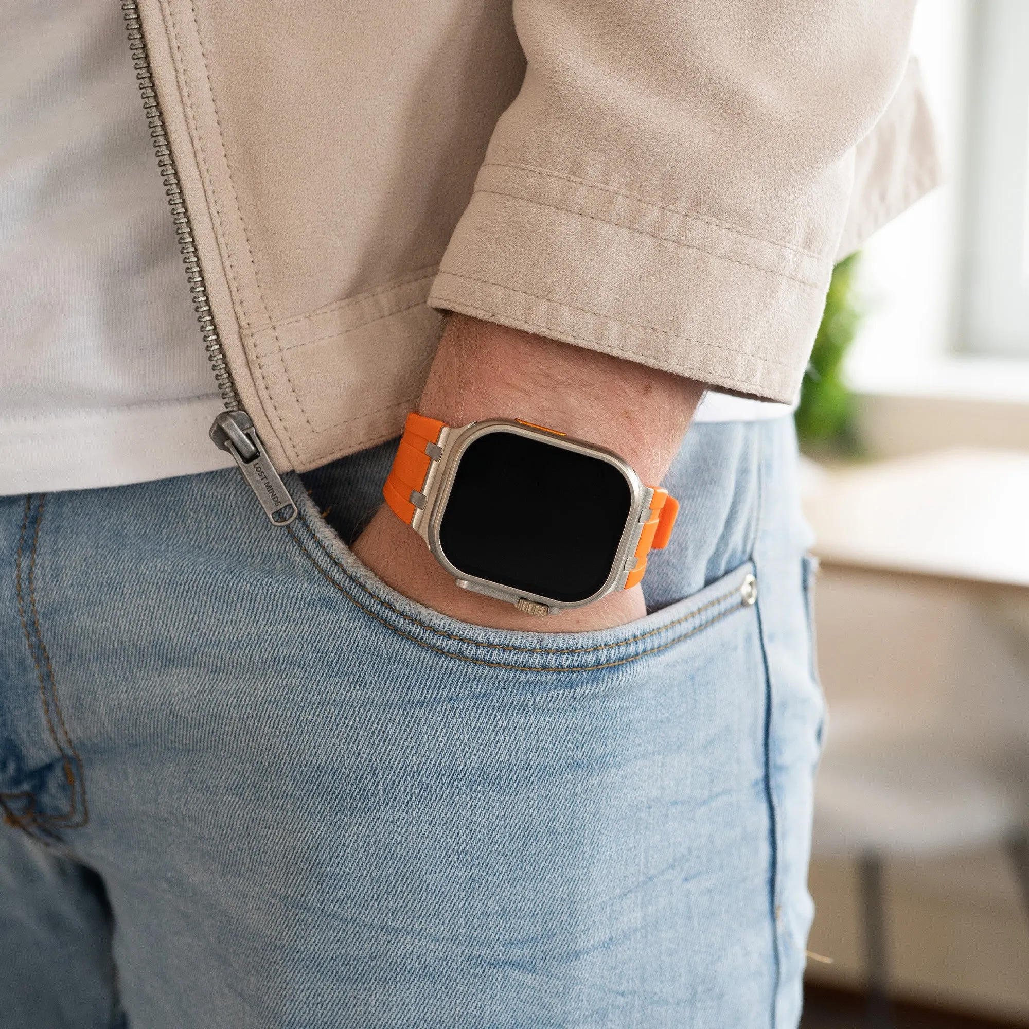 Editors Choice Apple Watch Luxury Liquid Silicone Strap (Orange/Silver)  Today Only!