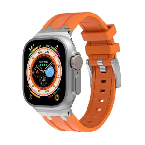 Editors Choice Apple Watch Luxury Liquid Silicone Strap (Orange/Silver)  Today Only!