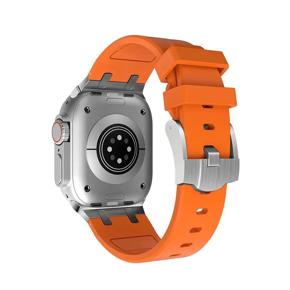 Editors Choice Apple Watch Luxury Liquid Silicone Strap (Orange/Silver)  Today Only!