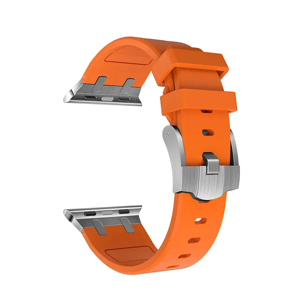 Editors Choice Apple Watch Luxury Liquid Silicone Strap (Orange/Silver)  Today Only!