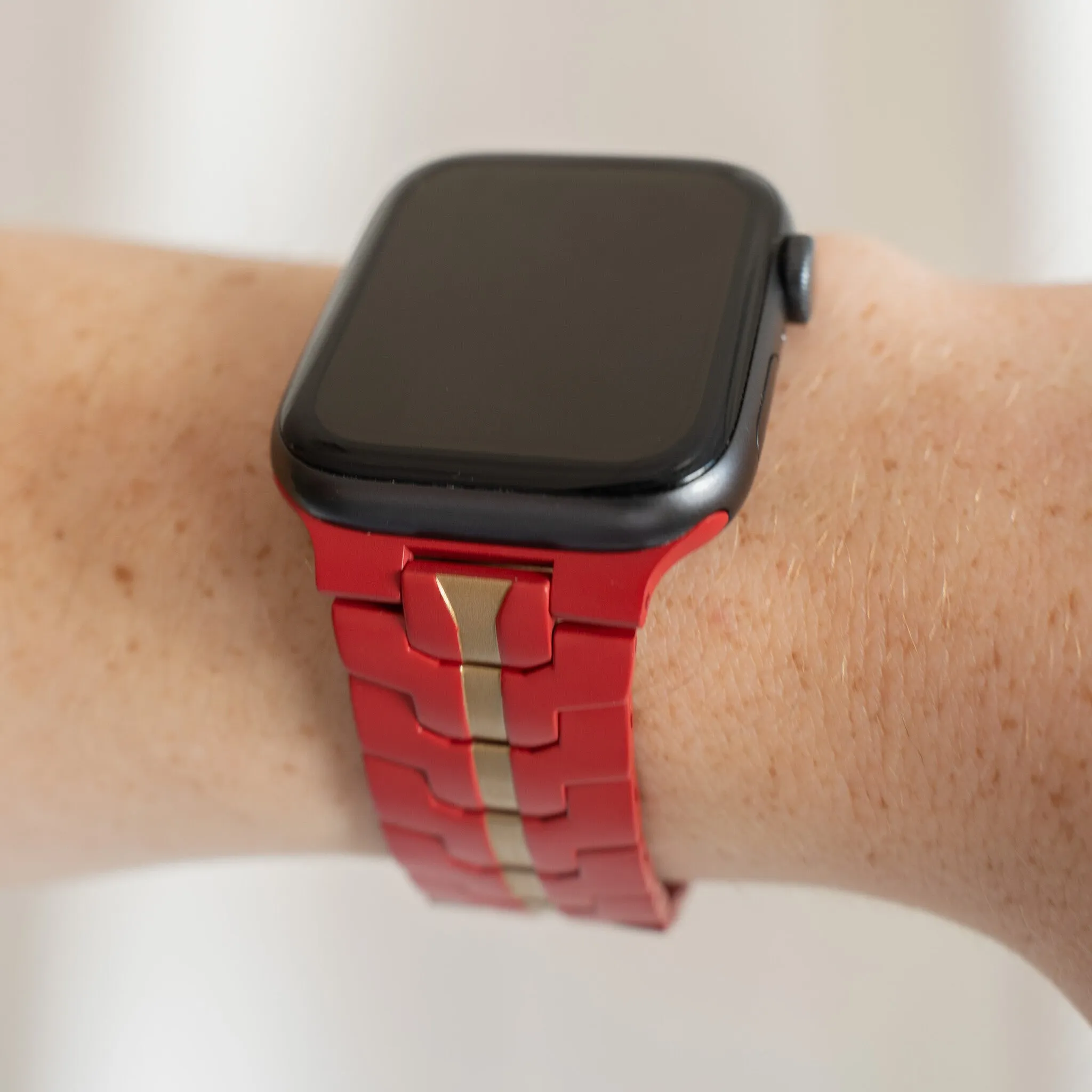Editors Choice Apple Watch Steel Iron Strap (Red/Gold)  Last Few Pieces!