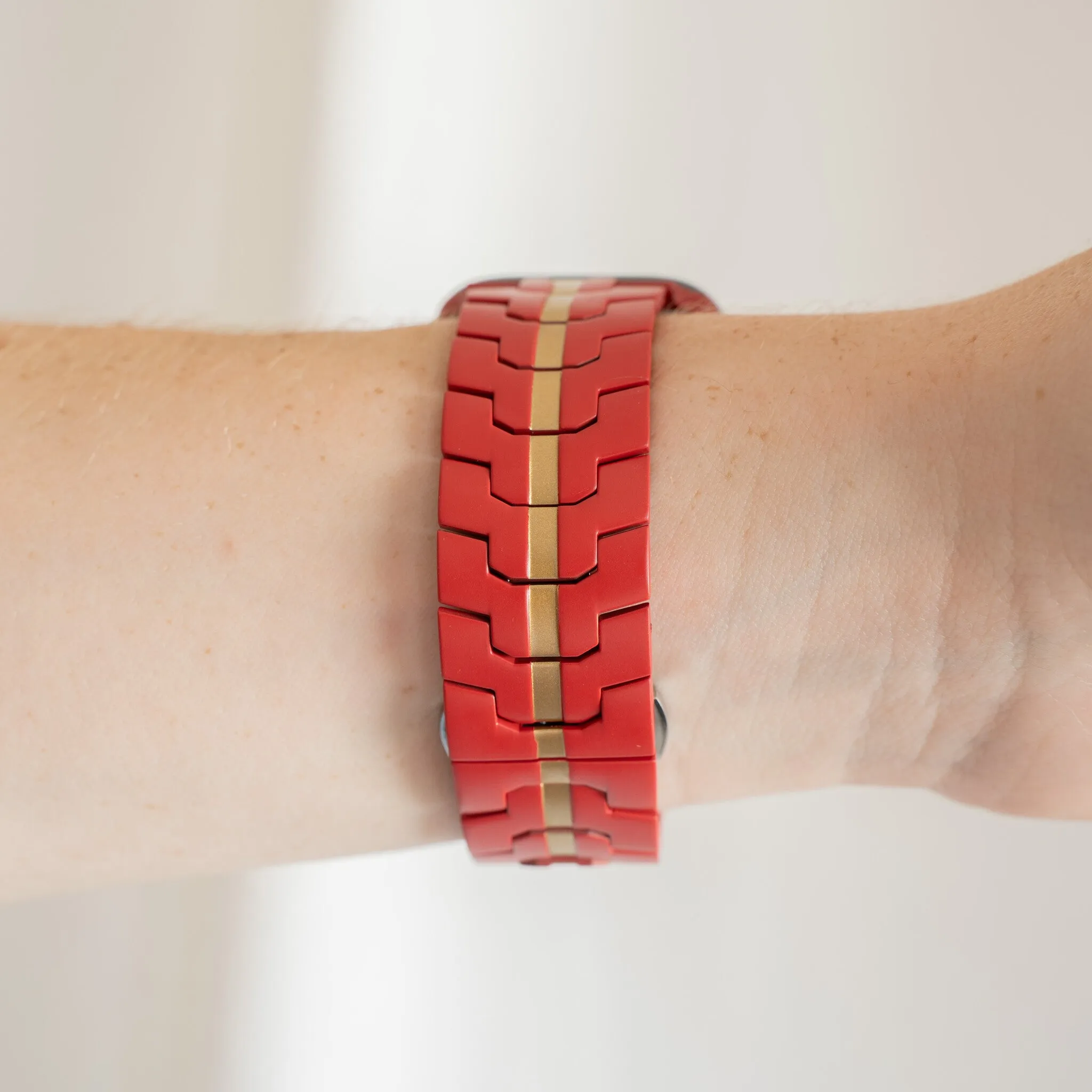 Editors Choice Apple Watch Steel Iron Strap (Red/Gold)  Last Few Pieces!