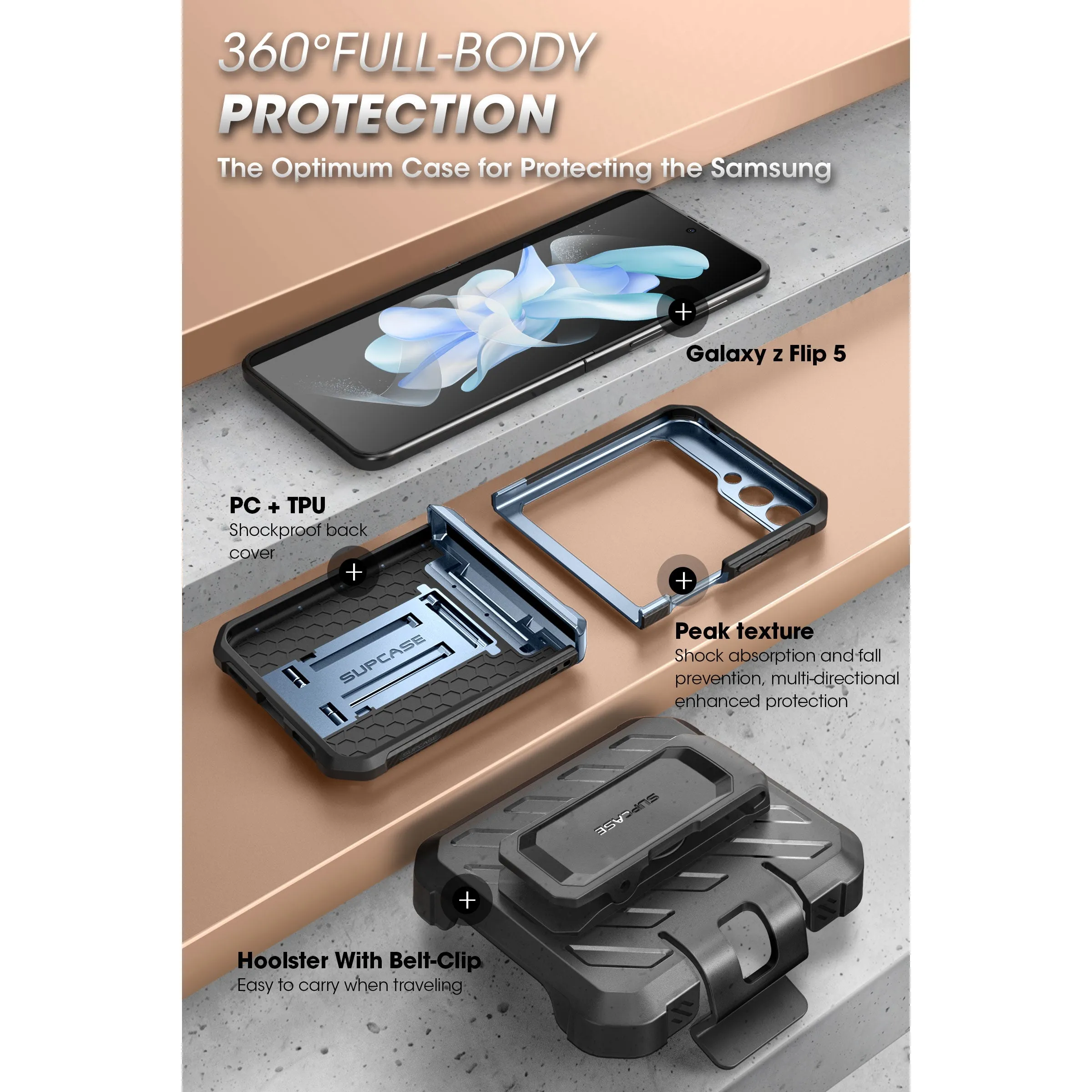 Editors Choice Galaxy Z Flip5 Unicorn Beetle PRO Rugged Case with Belt Clip-Metallic Blue  Going Fast!