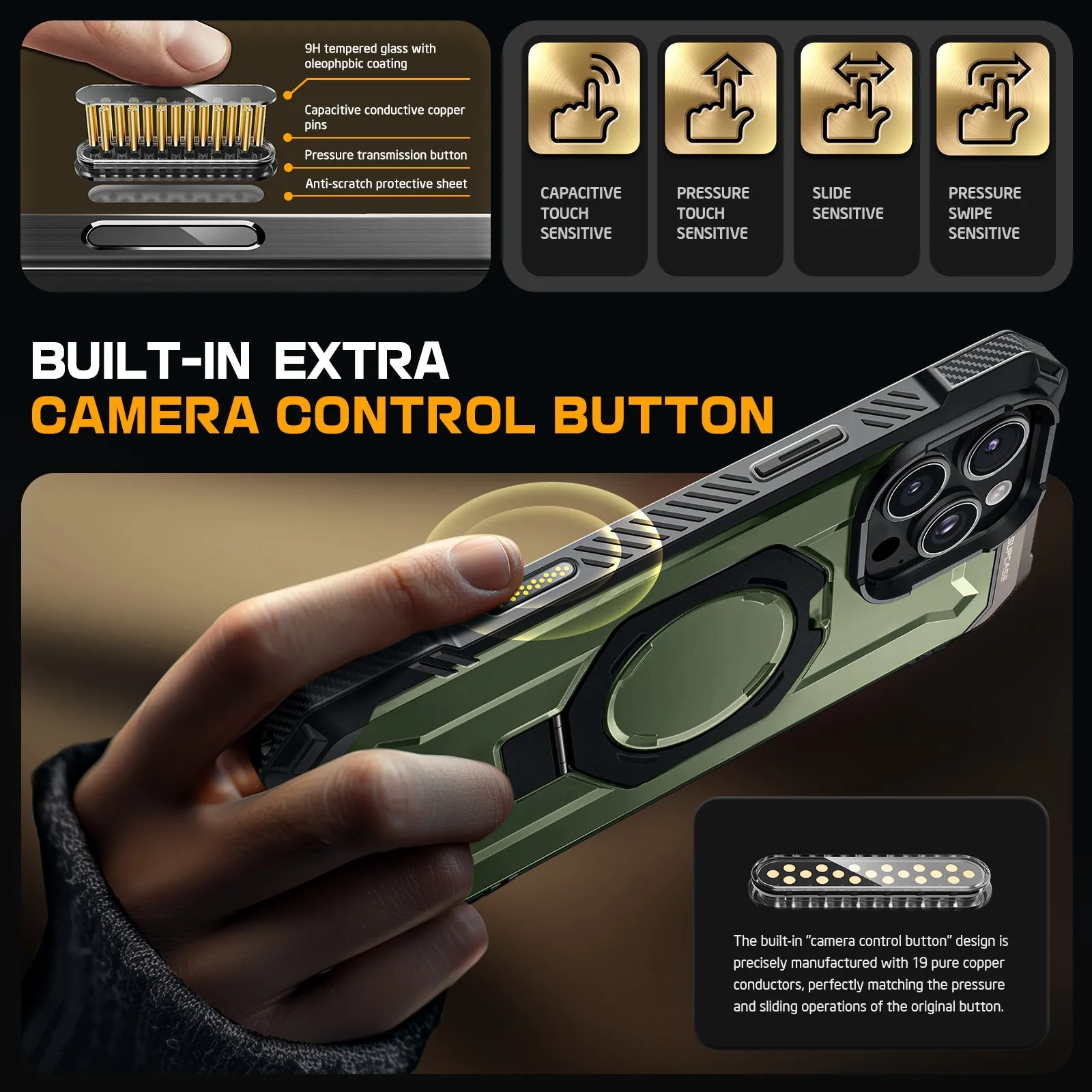 Editors Choice iPhone 16 Pro 6.3 inch UB Grip MagSafe Camera Control Button Phone Case-Dark Green  Almost Sold Out!