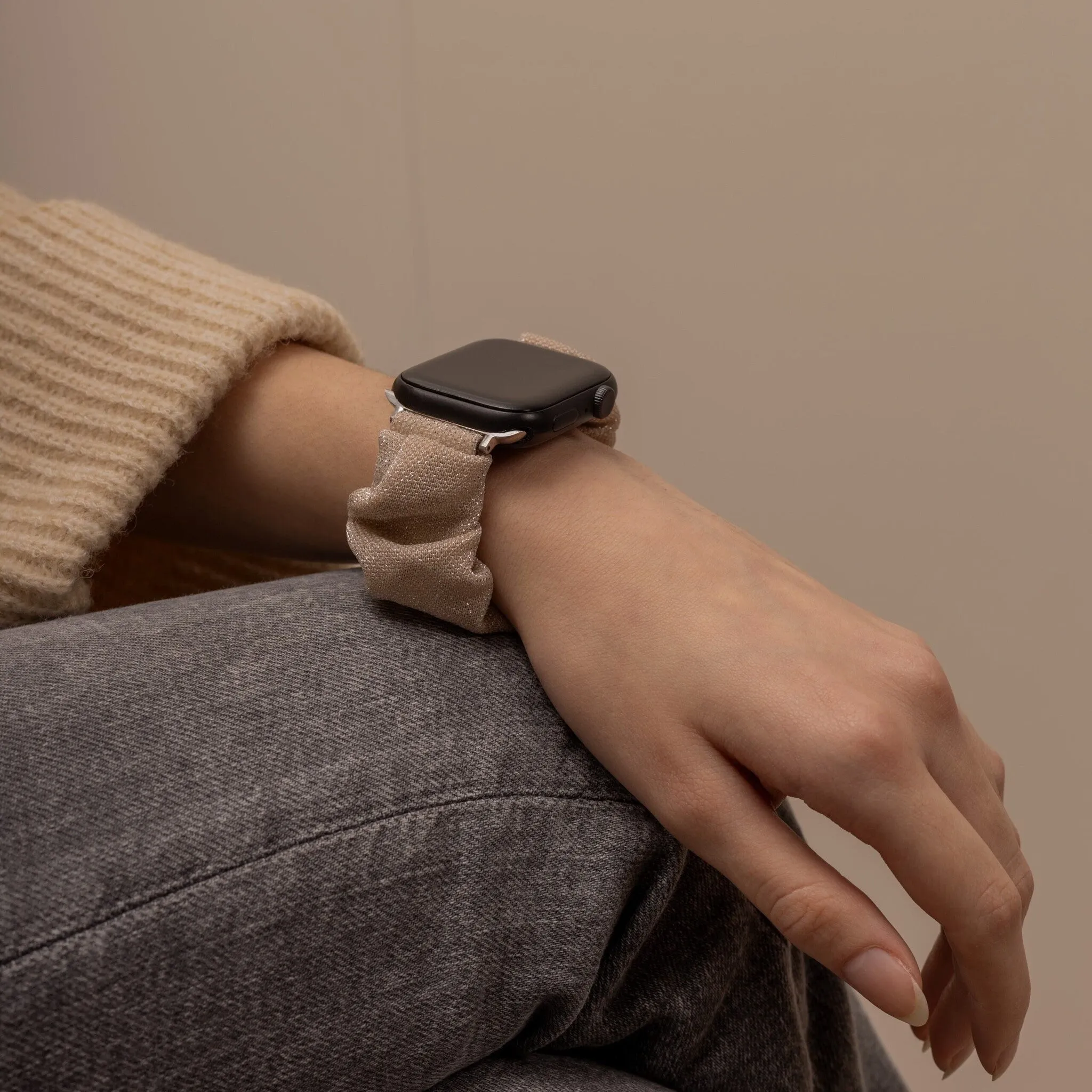 Editors Pick Apple Watch Scrunchie Strap (Shiny Beige)  Last Few Pieces!