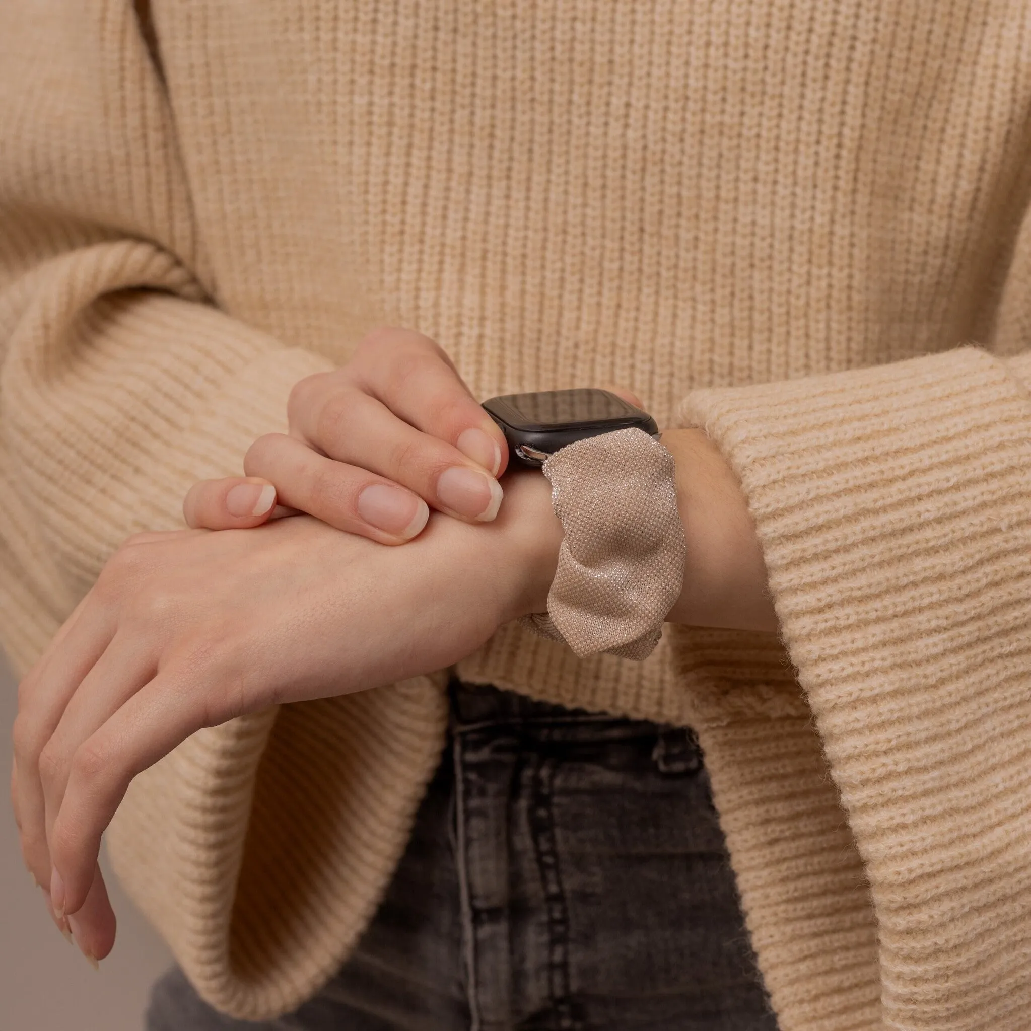 Editors Pick Apple Watch Scrunchie Strap (Shiny Beige)  Last Few Pieces!