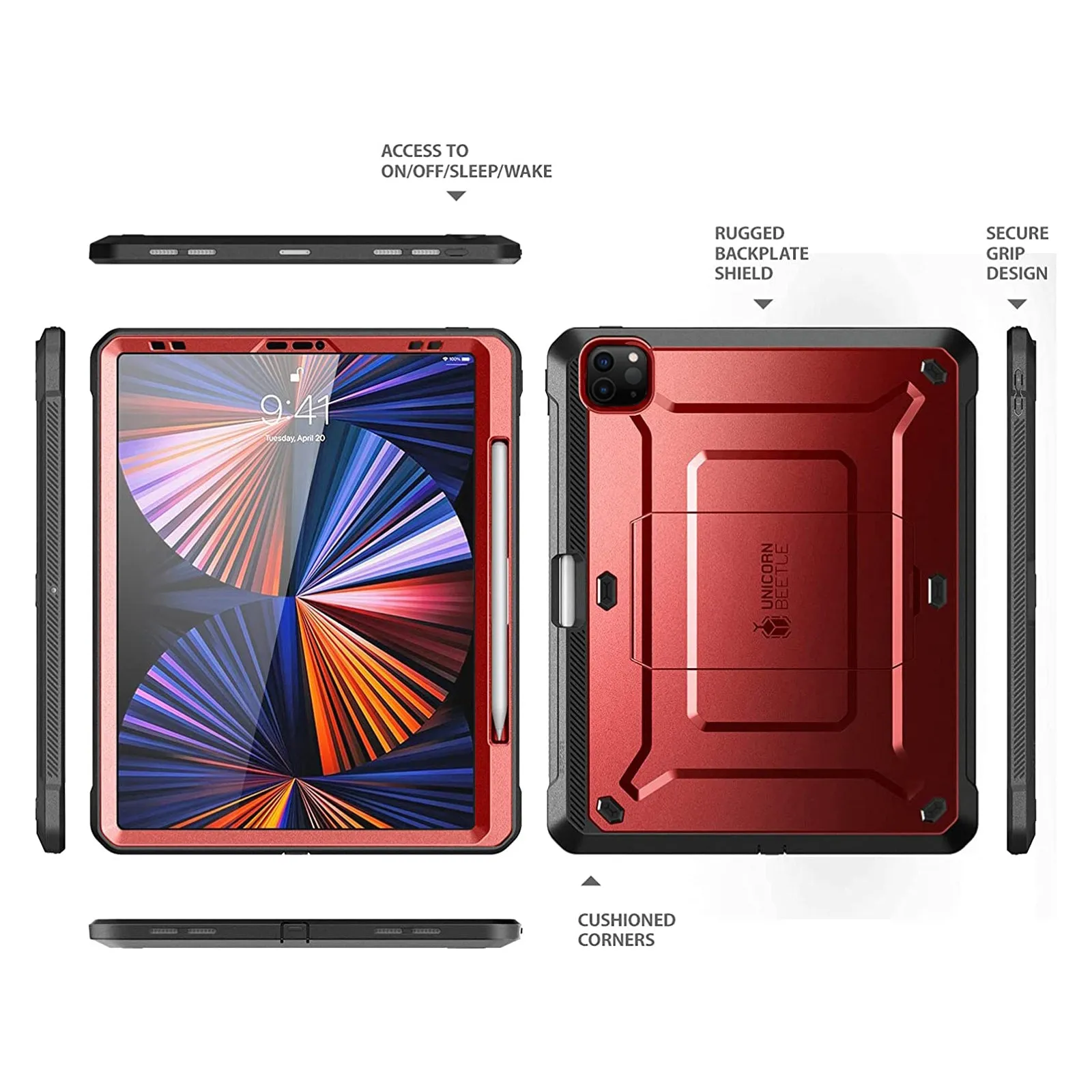 Editors Pick iPad Pro 12.9 Inch (2021) Unicorn Beetle Pro Rugged Case-Metallic Red  Last Chance!