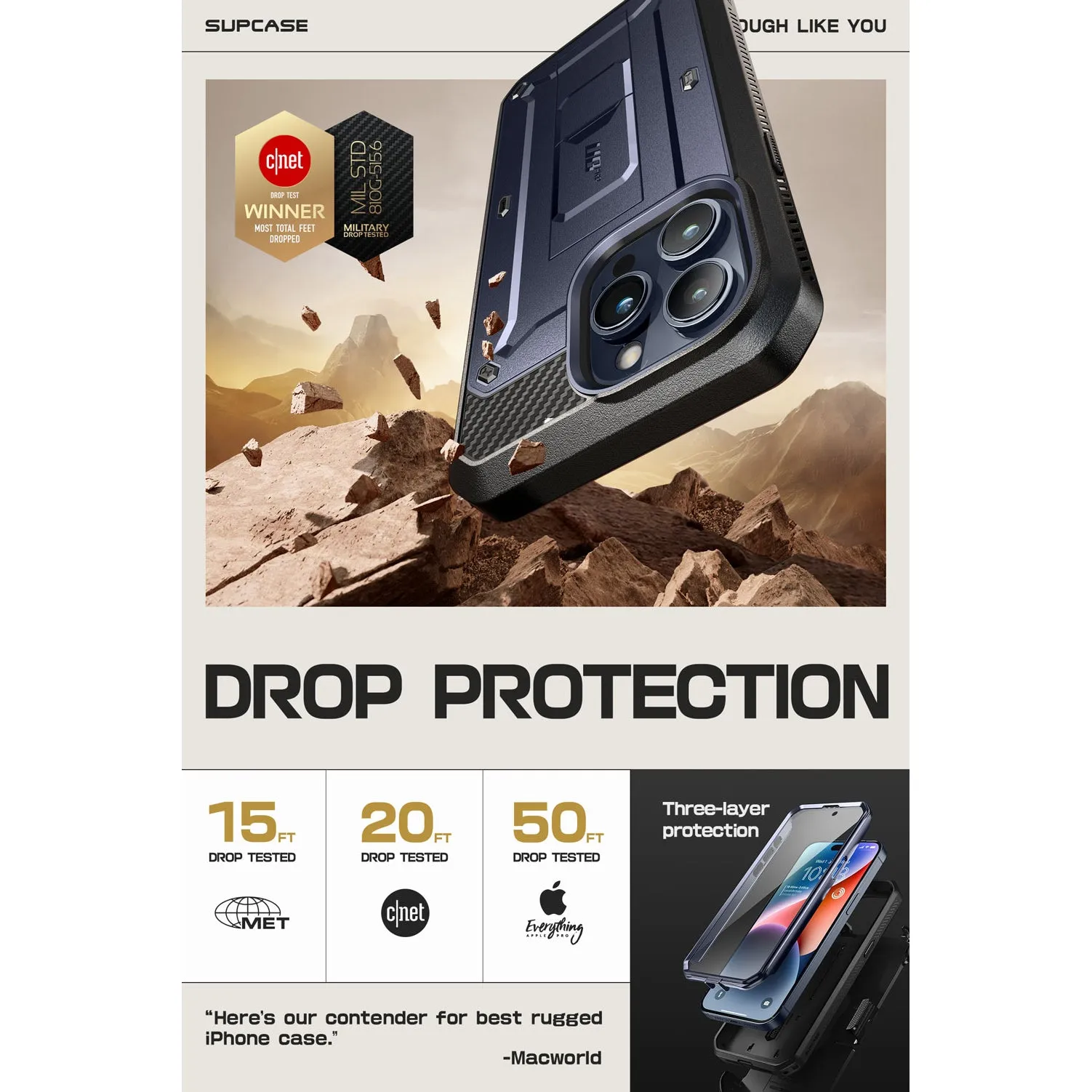Editors Pick iPhone 15 Pro 6.1 inch Unicorn Beetle Pro Rugged Case-Dark Blue  Today Only!