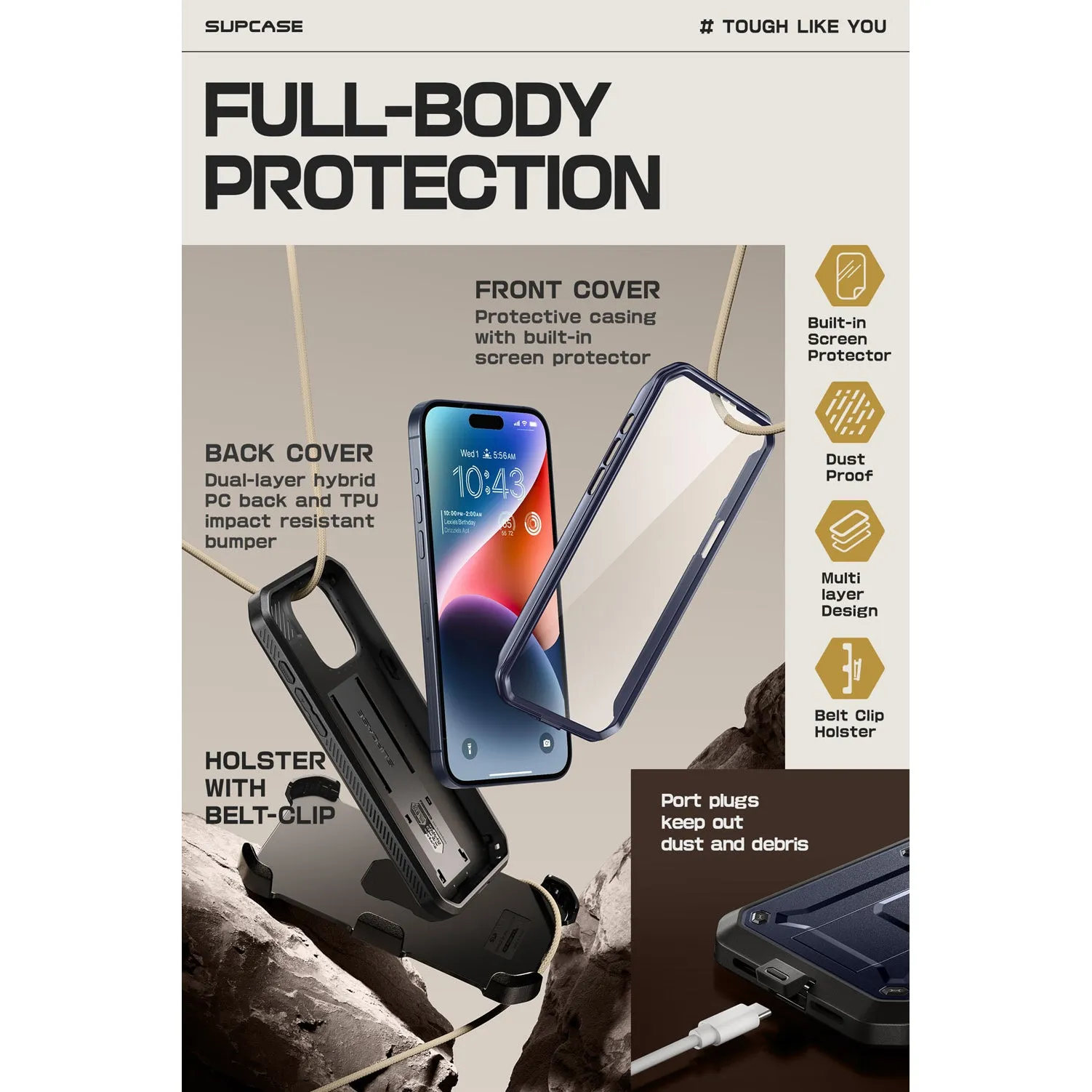 Editors Pick iPhone 15 Pro 6.1 inch Unicorn Beetle Pro Rugged Case-Dark Blue  Today Only!