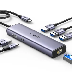 Editors Pick UGREEN Revodok 6 in 1 USB C Hub Gigabit Ethernet Adapter with 4K HDMI  Limited Availability!