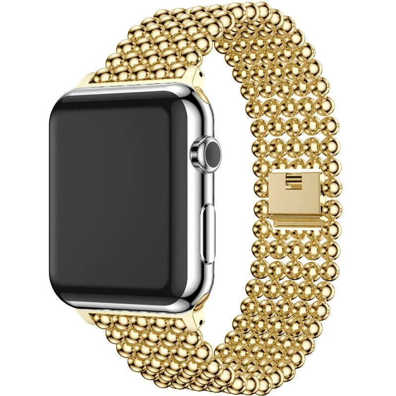 Exclusive Apple Watch Beaded Steel Strap (Gold)  Last Chance!