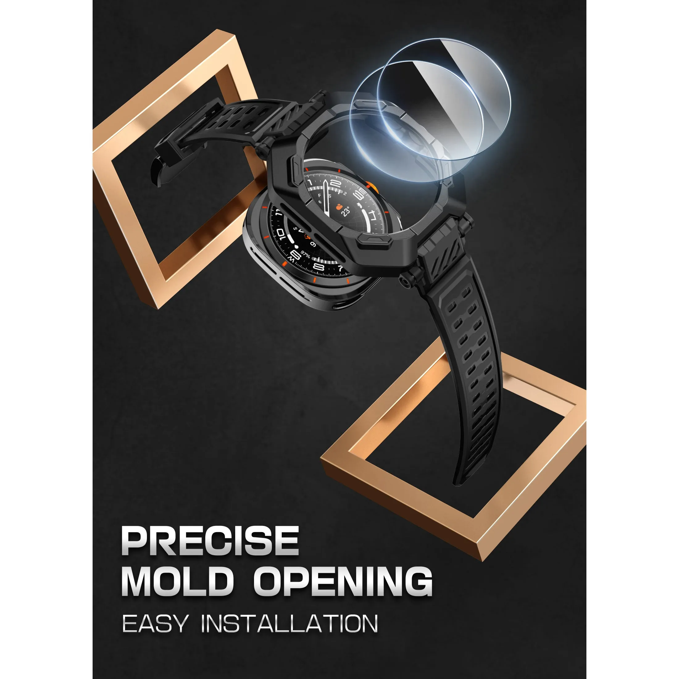 Exclusive Galaxy Watch7 Ultra 47mm Unicorn Beetle PRO Wristband Case with Glass Screen Protectors-Black  Last Few Pieces!