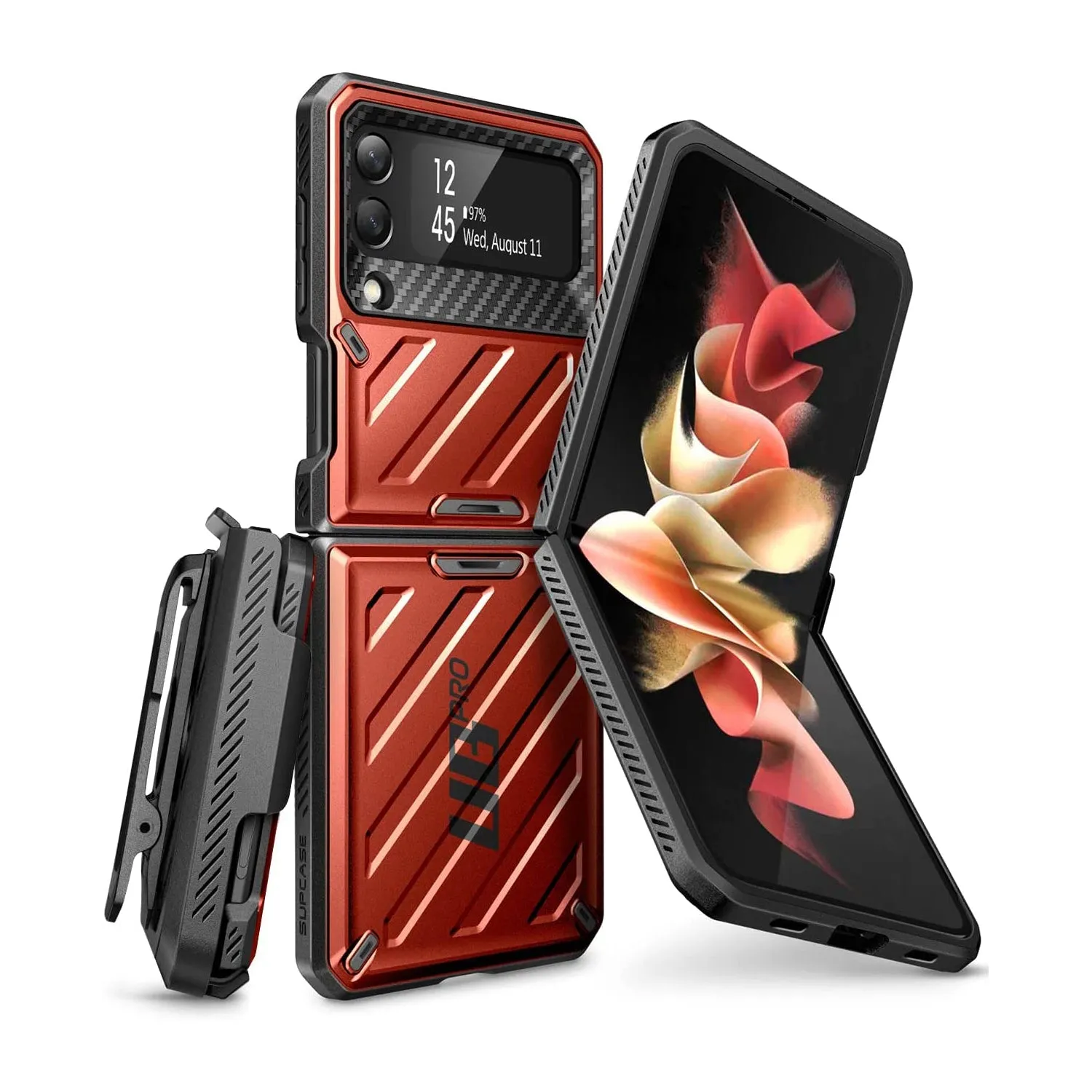 Exclusive Galaxy Z Flip3 Unicorn Beetle PRO Rugged Case with Belt Clip-Metallic Red  Today Only!