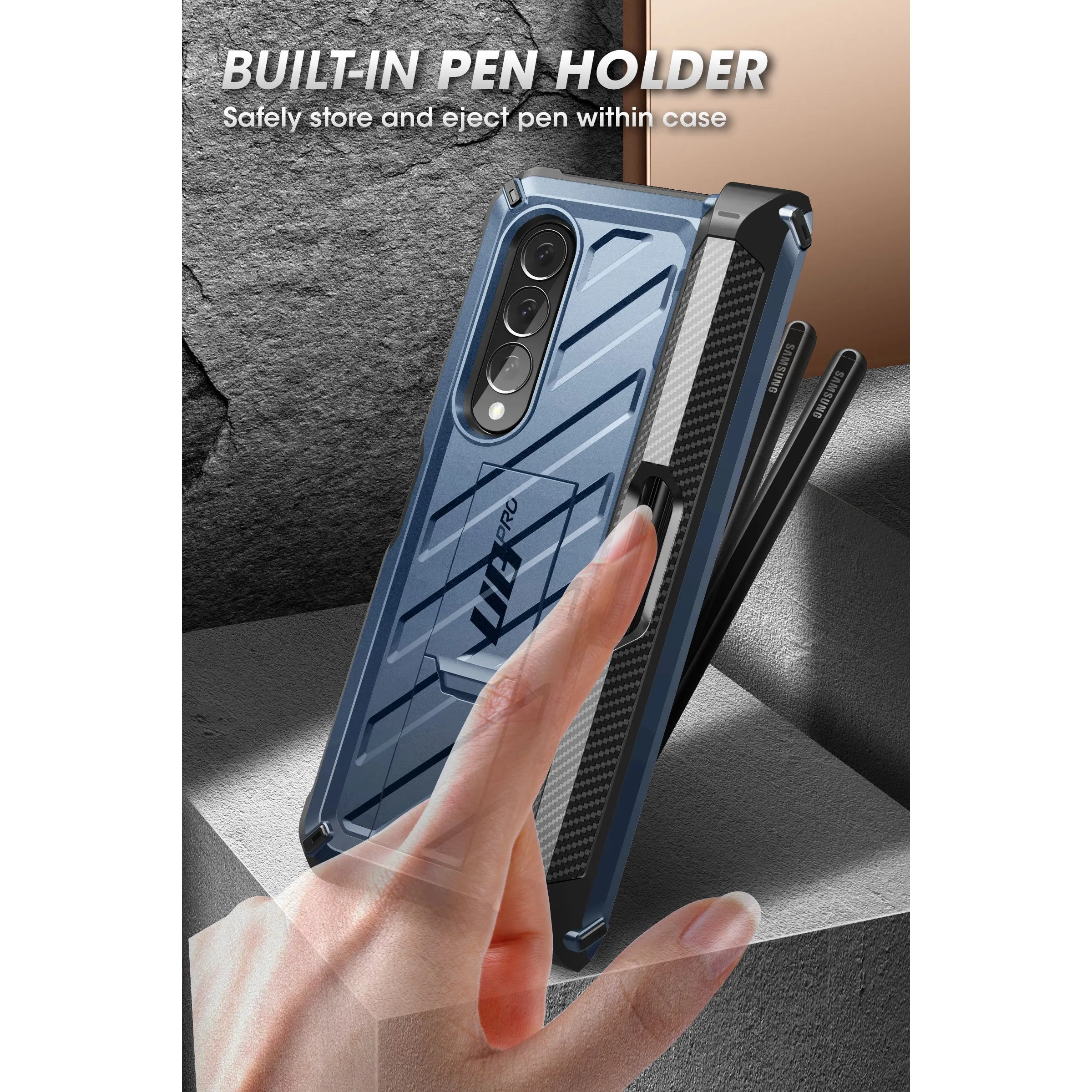 Exclusive Galaxy Z Fold3 Unicorn Beetle PRO Rugged Case with S-Pen Holder-Metallic Blue  Today Only!
