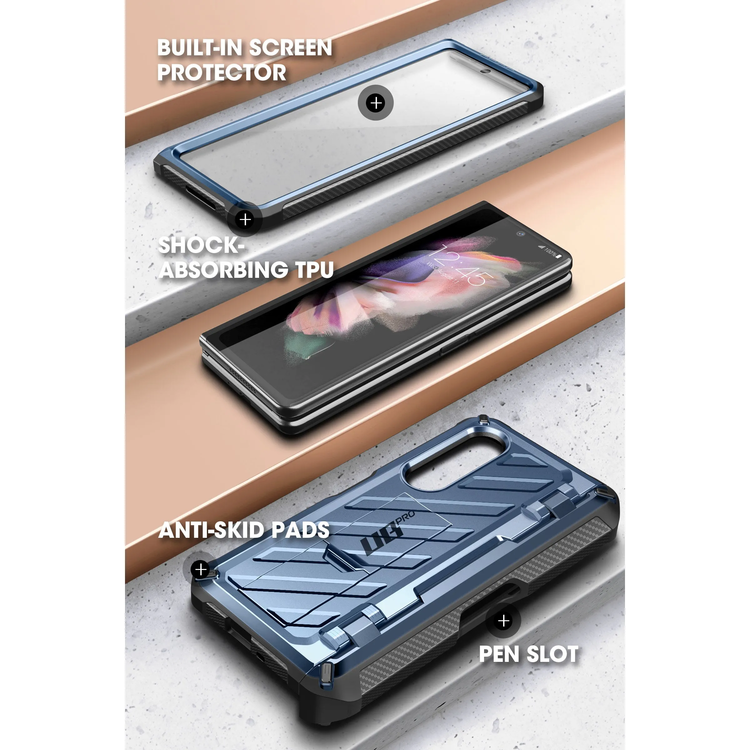 Exclusive Galaxy Z Fold3 Unicorn Beetle PRO Rugged Case with S-Pen Holder-Metallic Blue  Today Only!