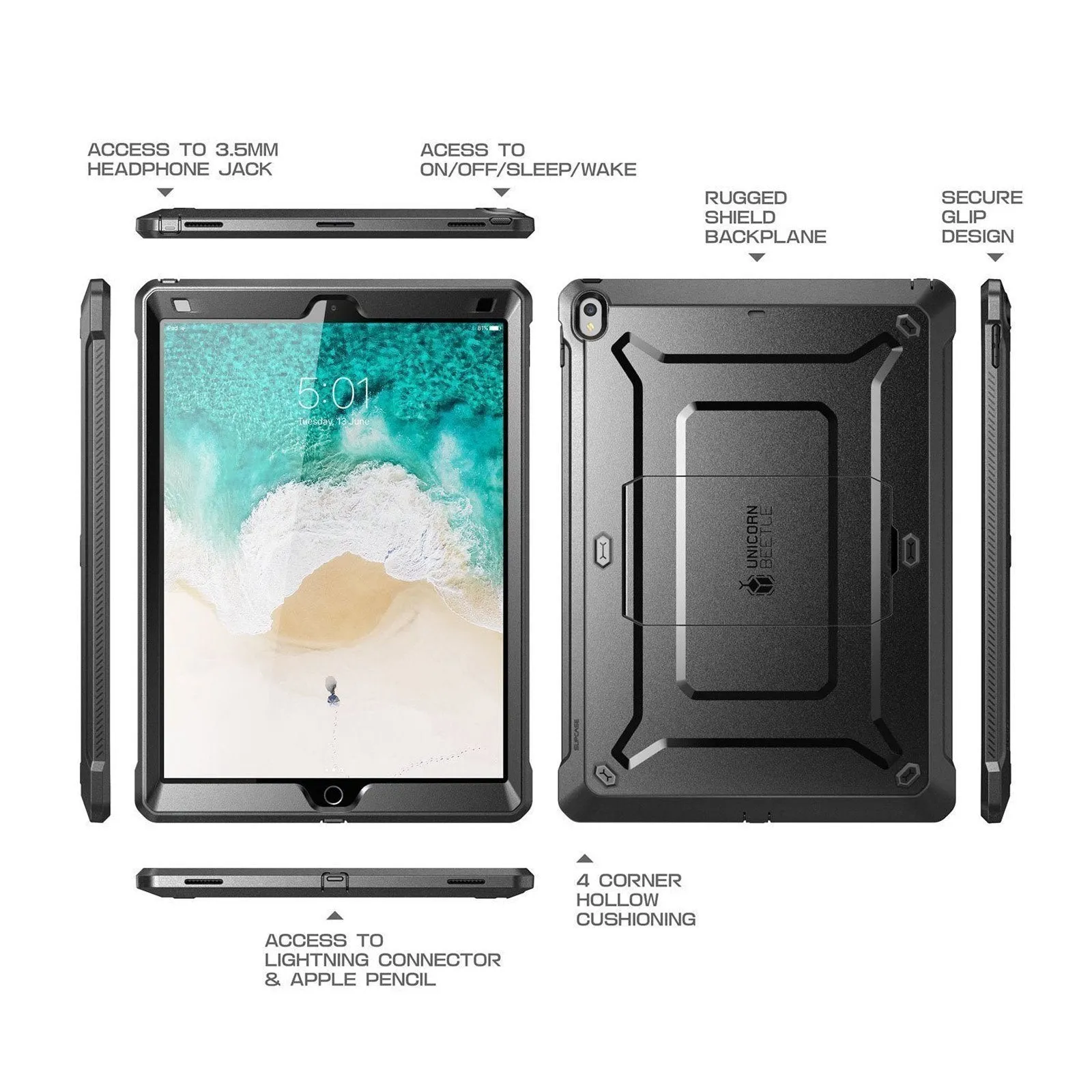 Exclusive iPad Pro 12.9 in (2017) Unicorn Beetle Pro Rugged Protective Case w/ Screen Protector-Black  Almost Sold Out!