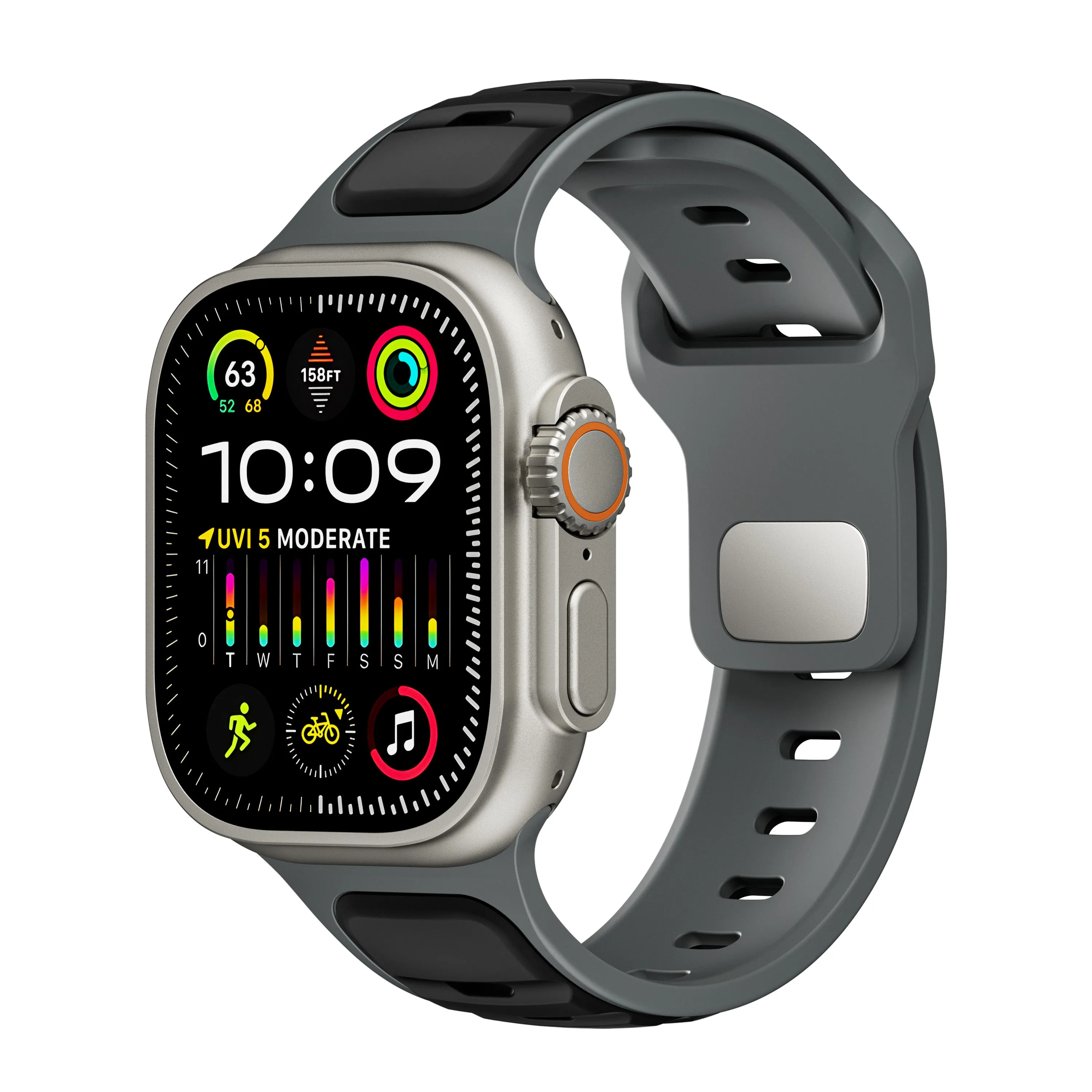 Final Few Apple Watch Premium Outdoor Silicone Strap (Black/Gray)  Limited Stock!