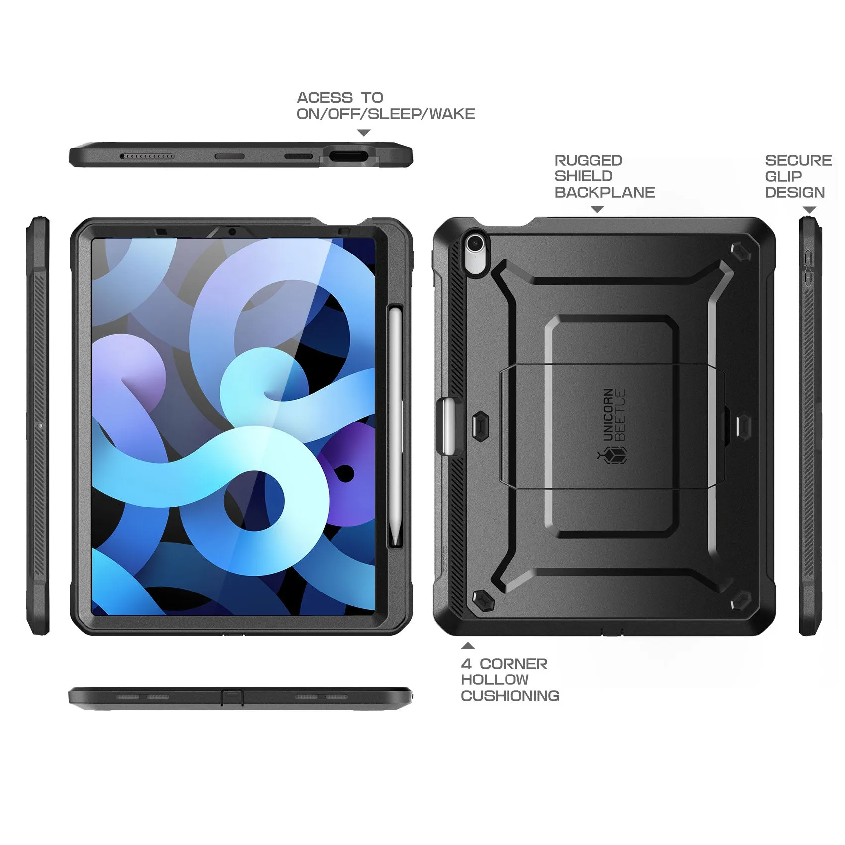 Final Few iPad Air 4 / 5 Unicorn Beetle PRO Rugged Kickstand Case-Black  Last Chance!