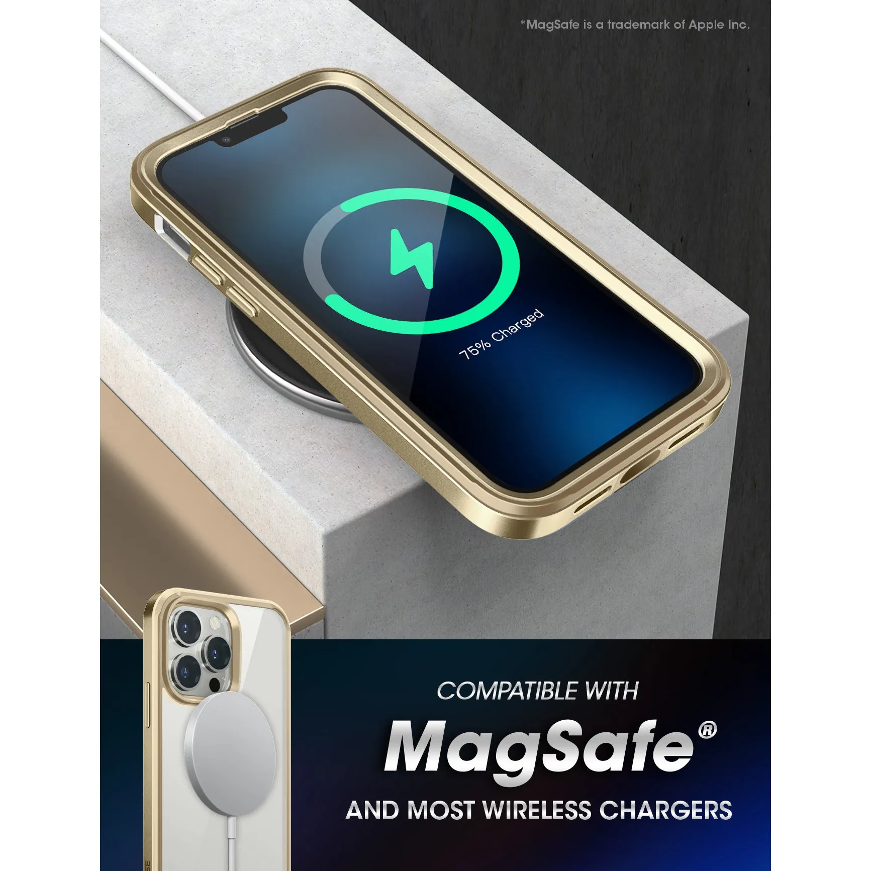 Final Few iPhone 13 Pro Max 6.7 inch Unicorn Beetle Edge with Screen Protector Clear Case-Gold  Going Fast!
