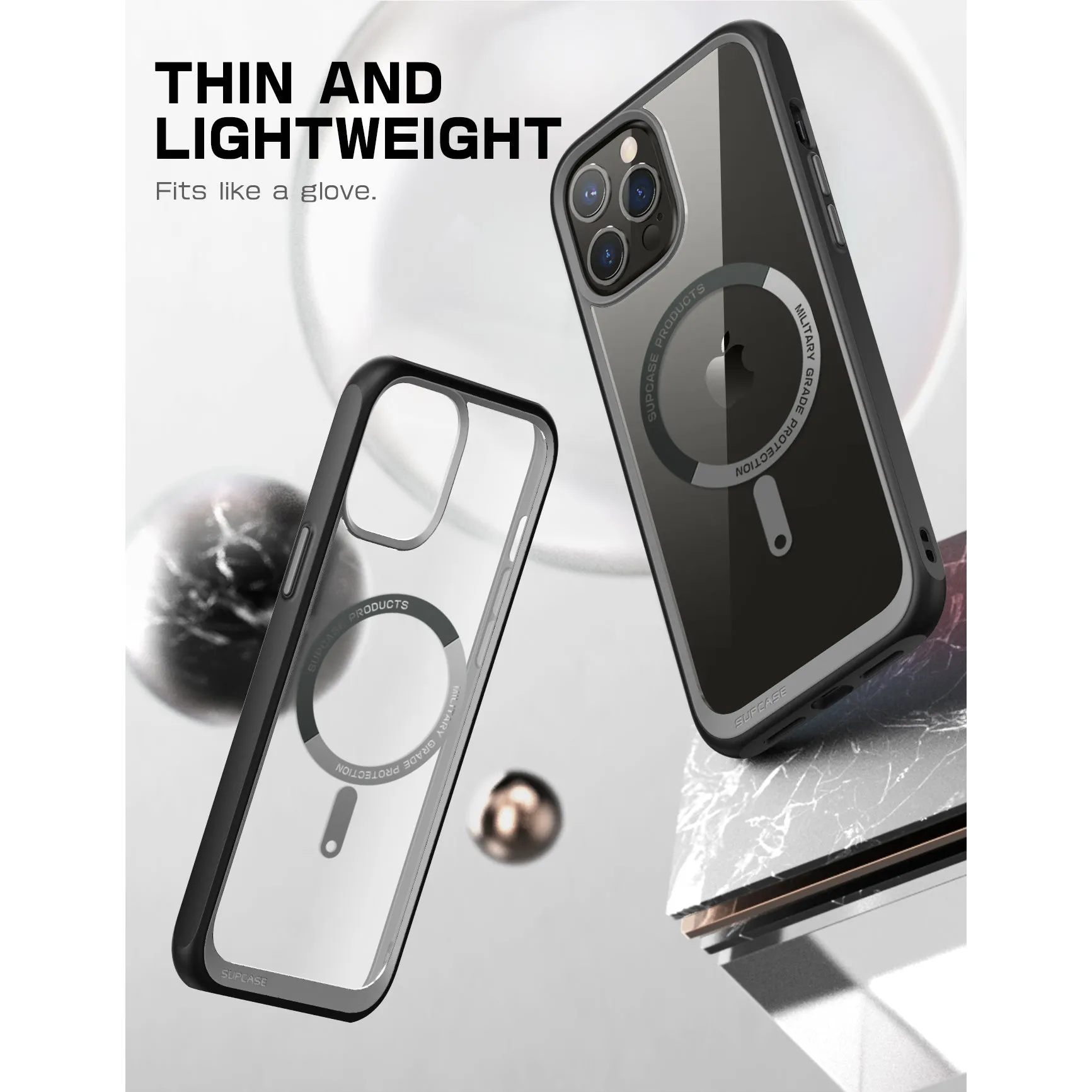 Final Few iPhone 13 Pro Max 6.7 inch Unicorn Beetle MAG Slim Clear MagSafe Case-Black  Last Few Pieces!