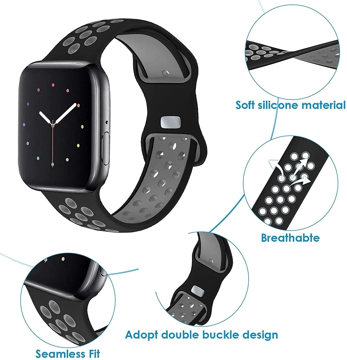 Flash Sale Apple Watch Sport Strap Classic (Black/Grey)  Today Only!