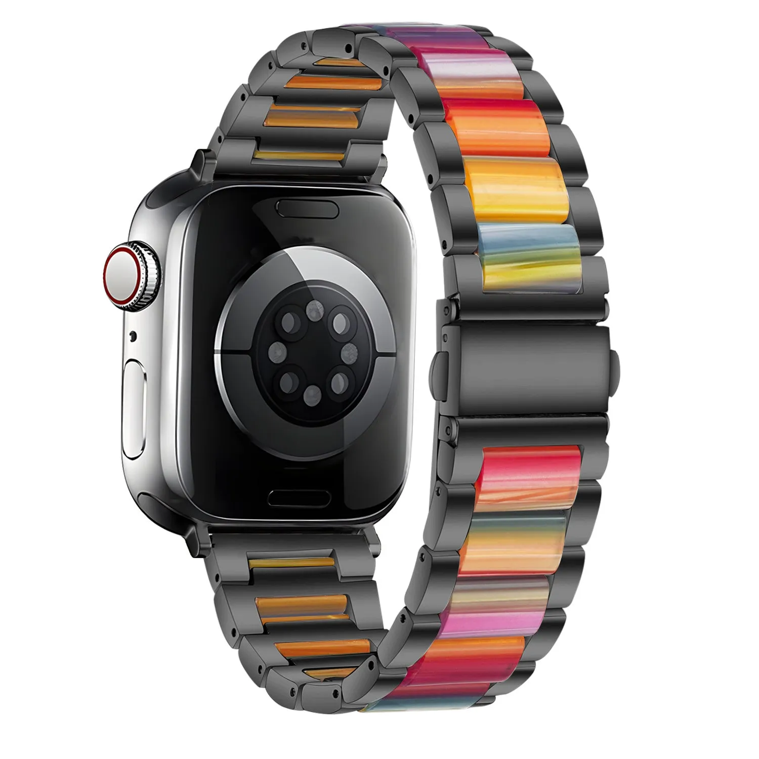 Flash Sale Apple Watch Steel Resin Strap (Black/Rainbow)  Limited Availability!