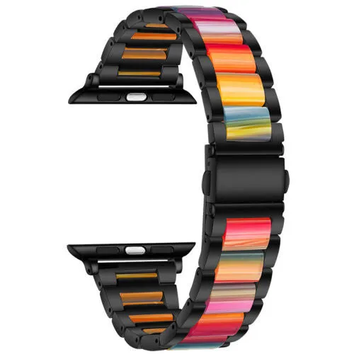 Flash Sale Apple Watch Steel Resin Strap (Black/Rainbow)  Limited Availability!