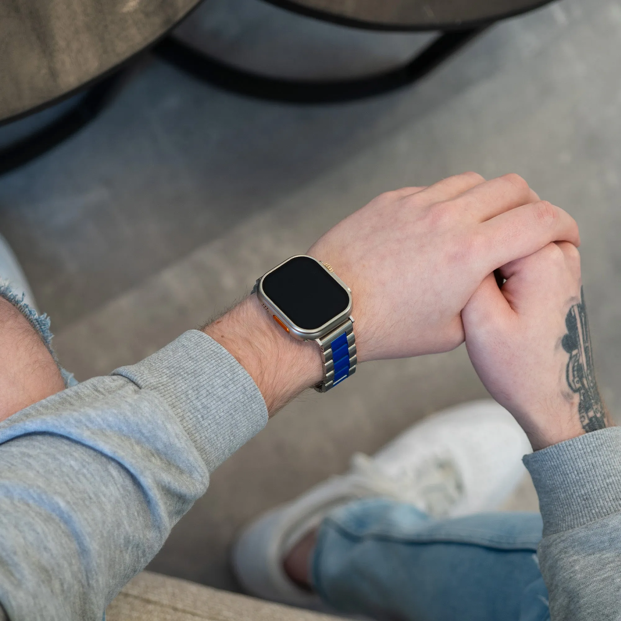 Flash Sale Apple Watch Steel Strap (Silver/Blue)  Stylish & Comfortable