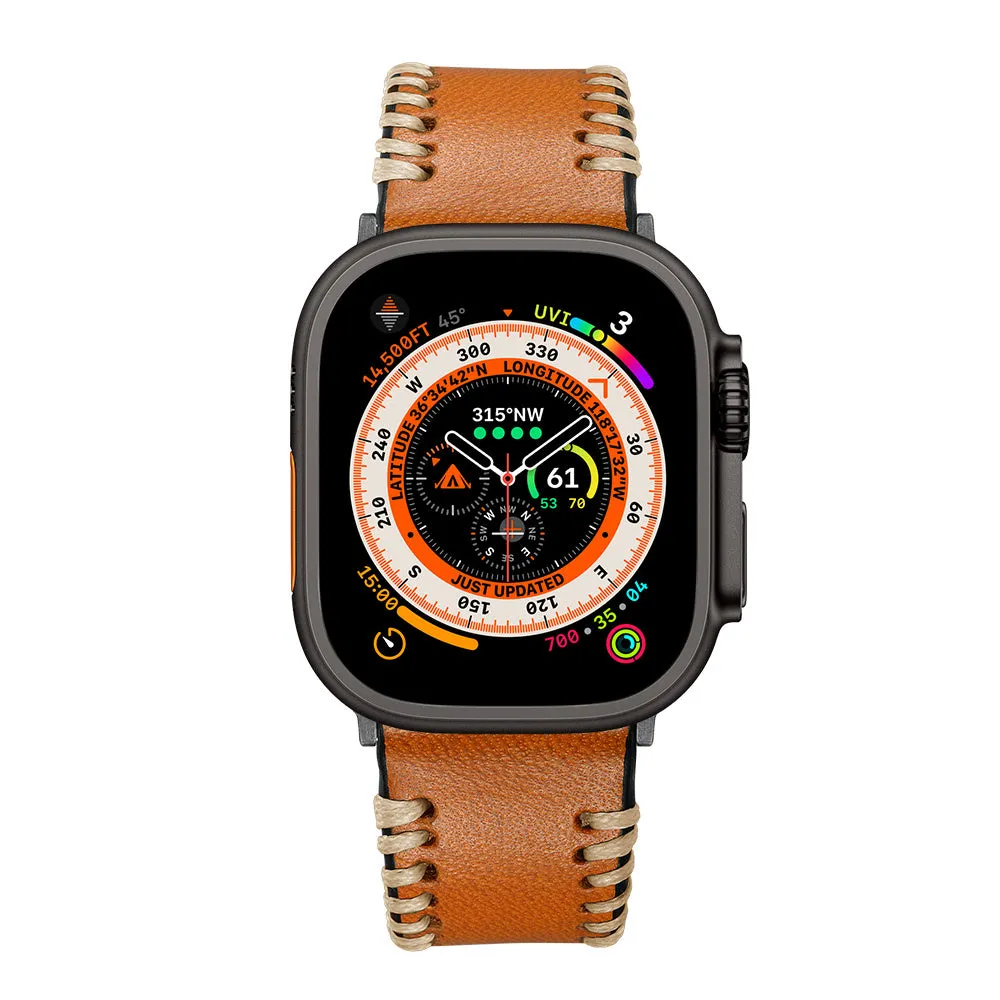 Flash Sale Apple Watch Stitched Leather Strap (Brown)  Going Fast!