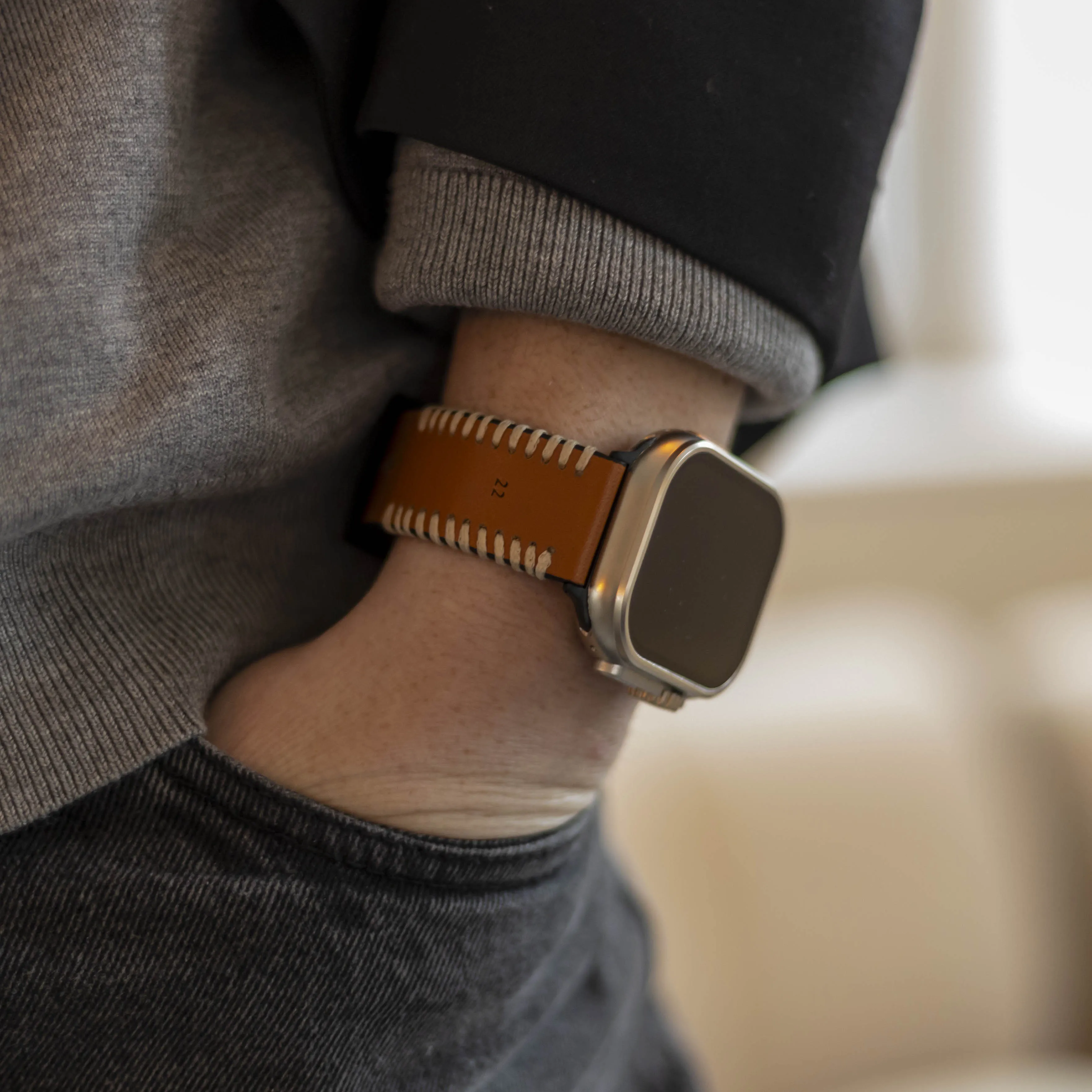 Flash Sale Apple Watch Stitched Leather Strap (Brown)  Going Fast!