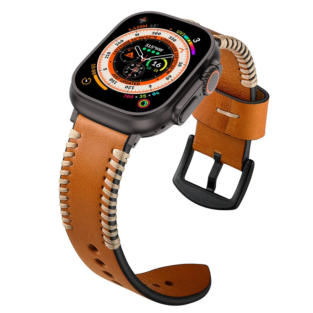 Flash Sale Apple Watch Stitched Leather Strap (Brown)  Going Fast!