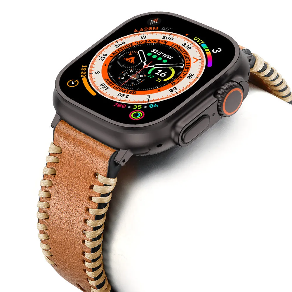 Flash Sale Apple Watch Stitched Leather Strap (Brown)  Going Fast!