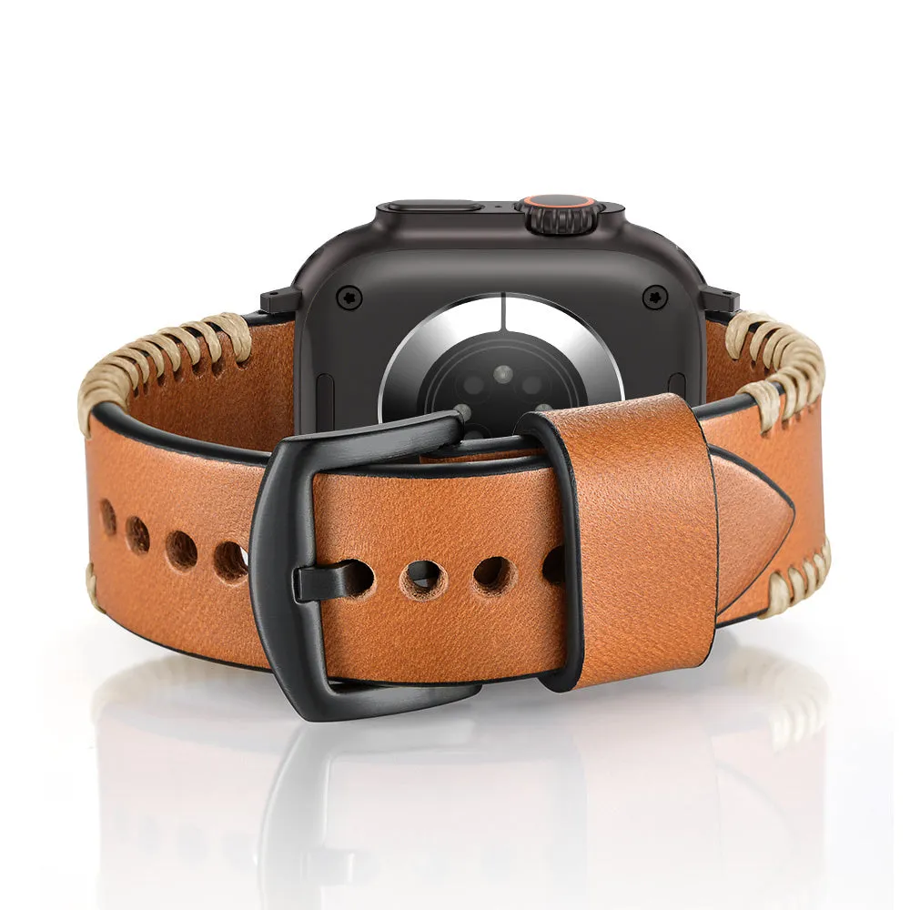 Flash Sale Apple Watch Stitched Leather Strap (Brown)  Going Fast!