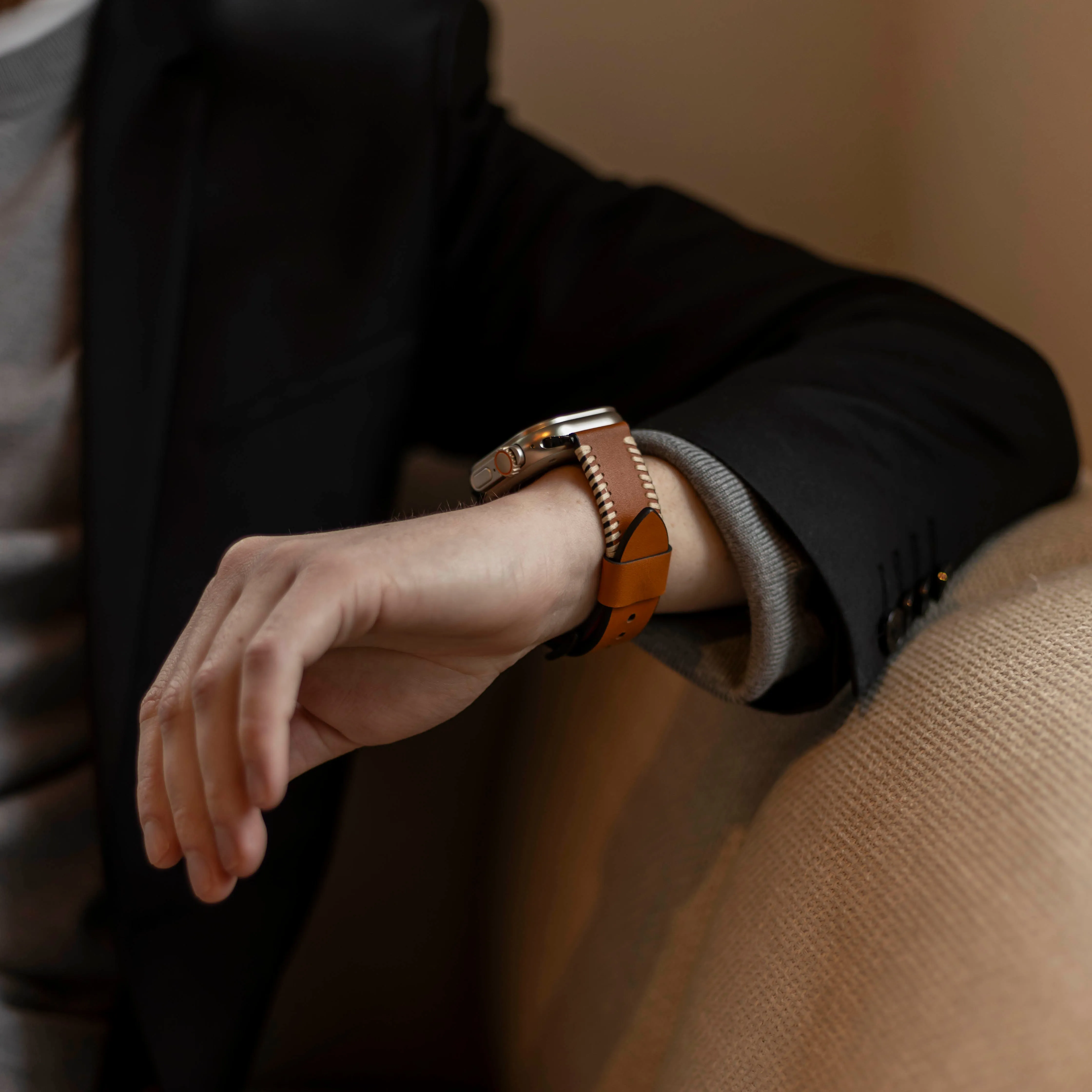 Flash Sale Apple Watch Stitched Leather Strap (Brown)  Going Fast!