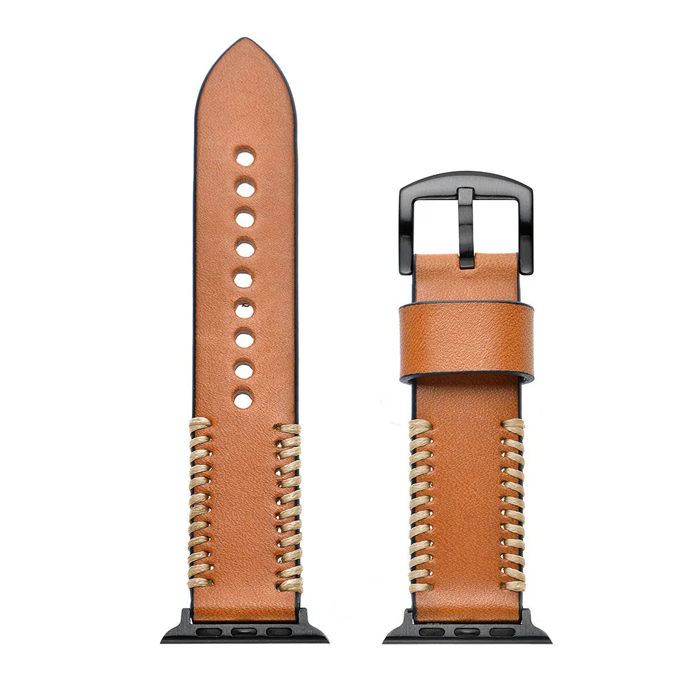 Flash Sale Apple Watch Stitched Leather Strap (Brown)  Going Fast!