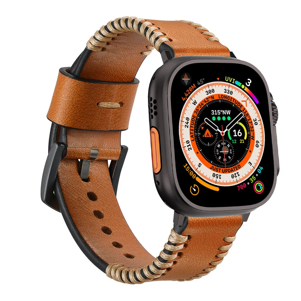 Flash Sale Apple Watch Stitched Leather Strap (Brown)  Going Fast!