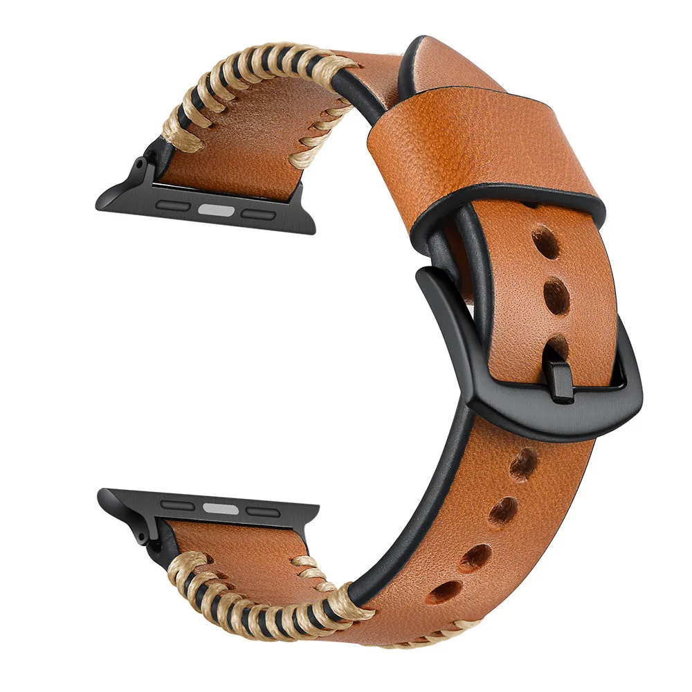 Flash Sale Apple Watch Stitched Leather Strap (Brown)  Going Fast!