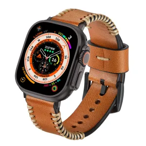 Flash Sale Apple Watch Stitched Leather Strap (Brown)  Going Fast!