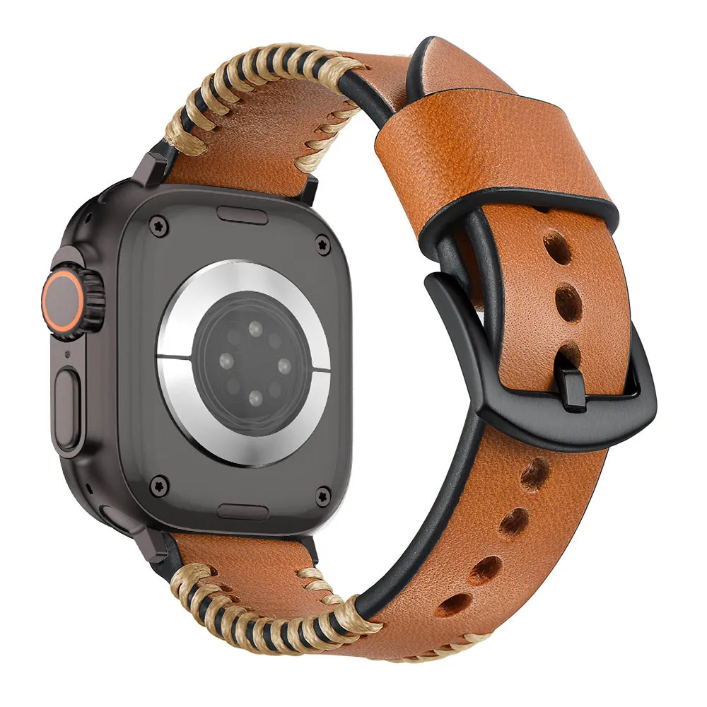 Flash Sale Apple Watch Stitched Leather Strap (Brown)  Going Fast!