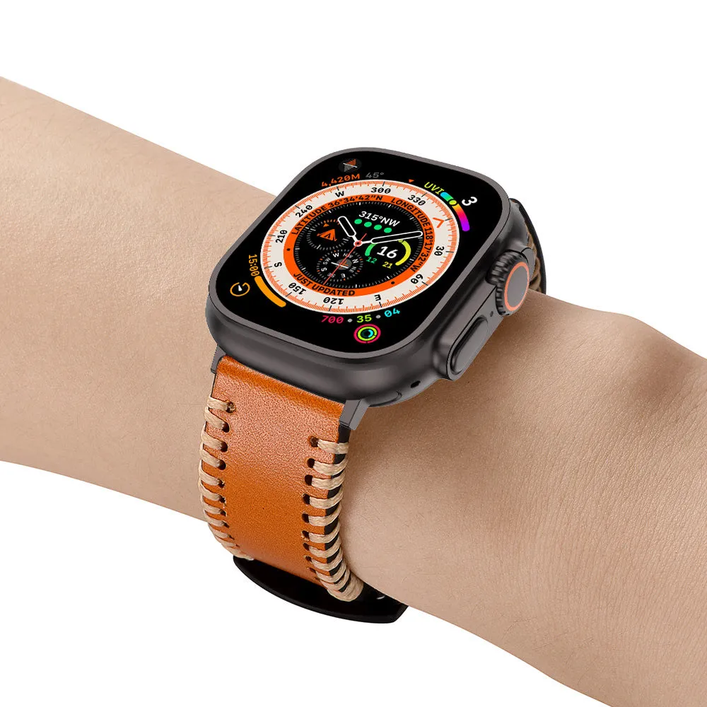 Flash Sale Apple Watch Stitched Leather Strap (Brown)  Going Fast!