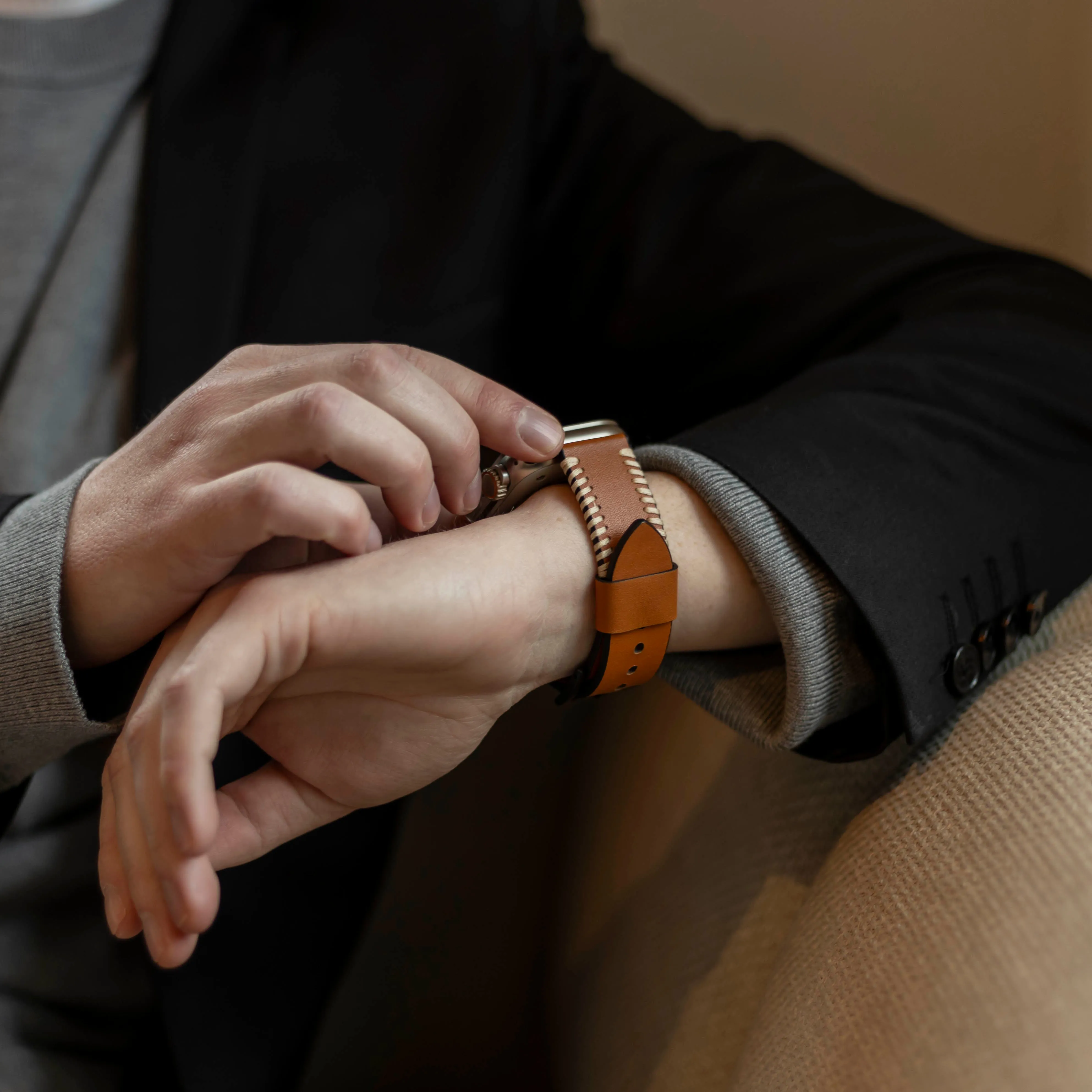 Flash Sale Apple Watch Stitched Leather Strap (Brown)  Going Fast!